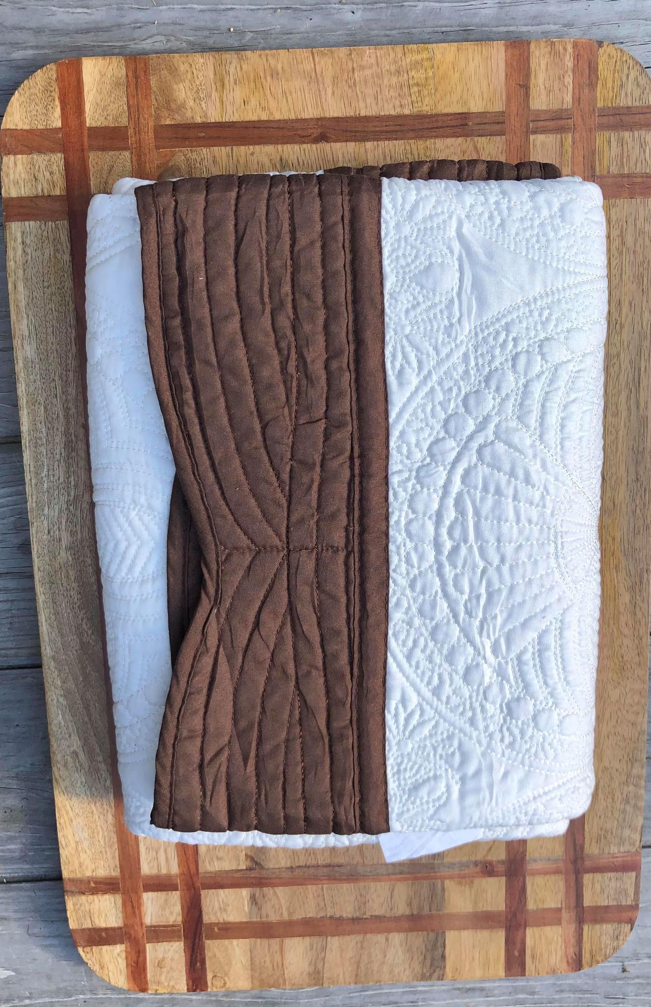 Heirloom Baby Quilt - White with Brown Trim