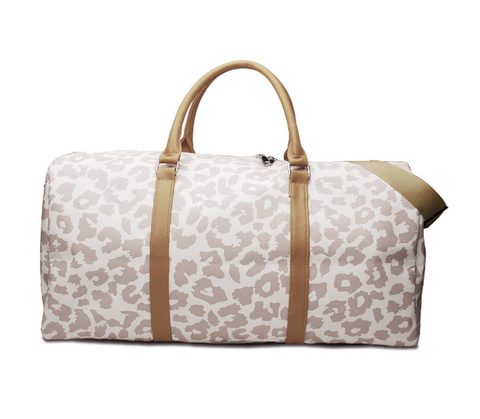 Vegan Leather Duffle - Light Leopard with Solid Strap