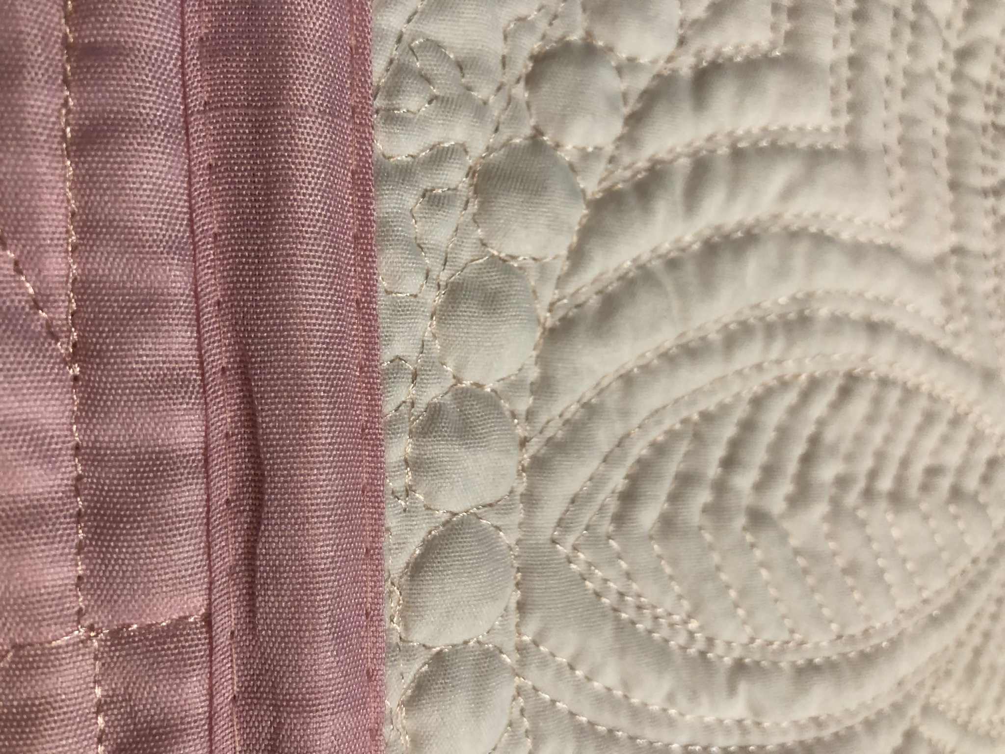 Heirloom Baby Quilt - White with Lt Pink Trim and Pink Stitching