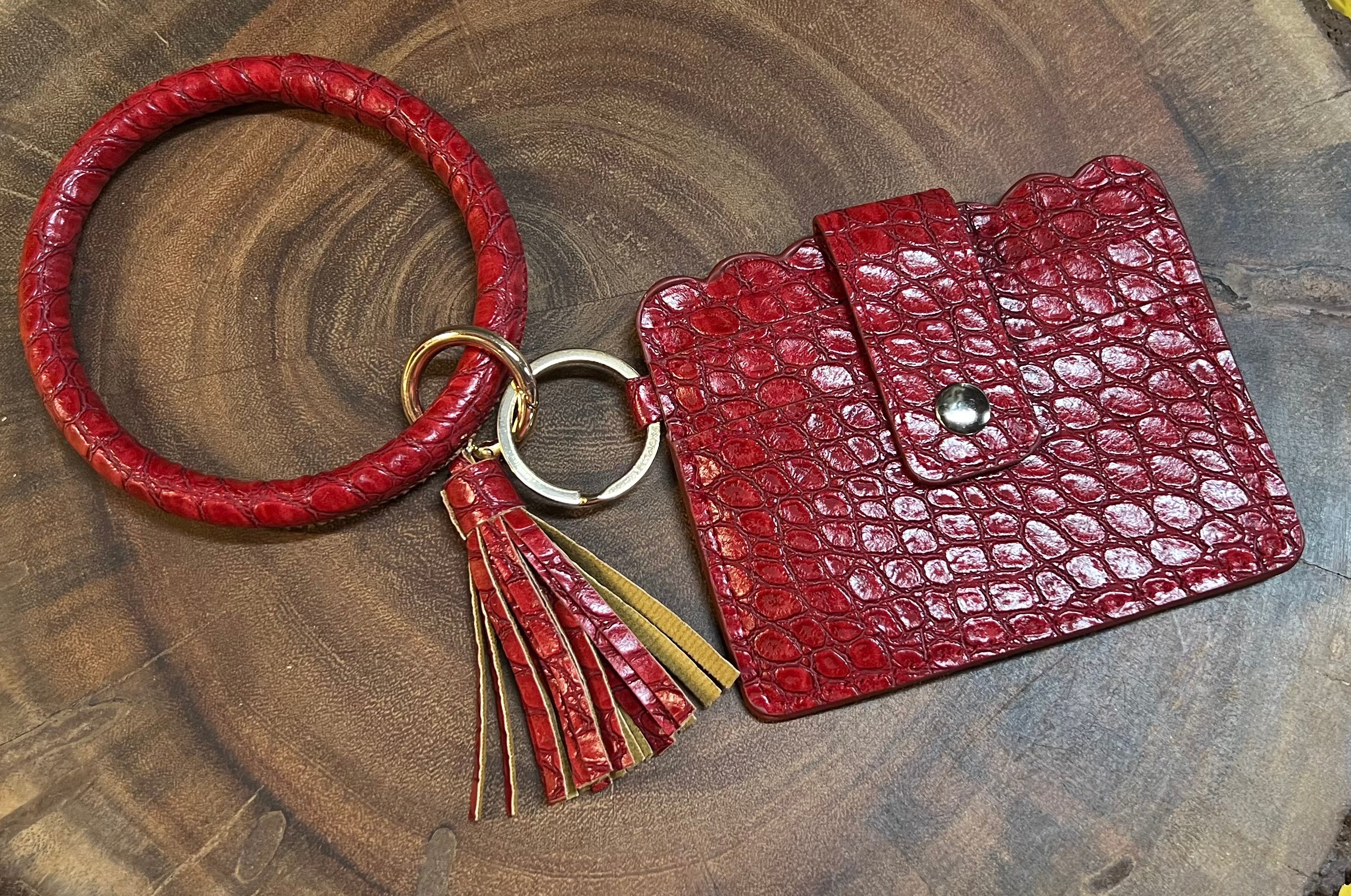 Vegan Leather Alligator Bangle Credit Card - Red