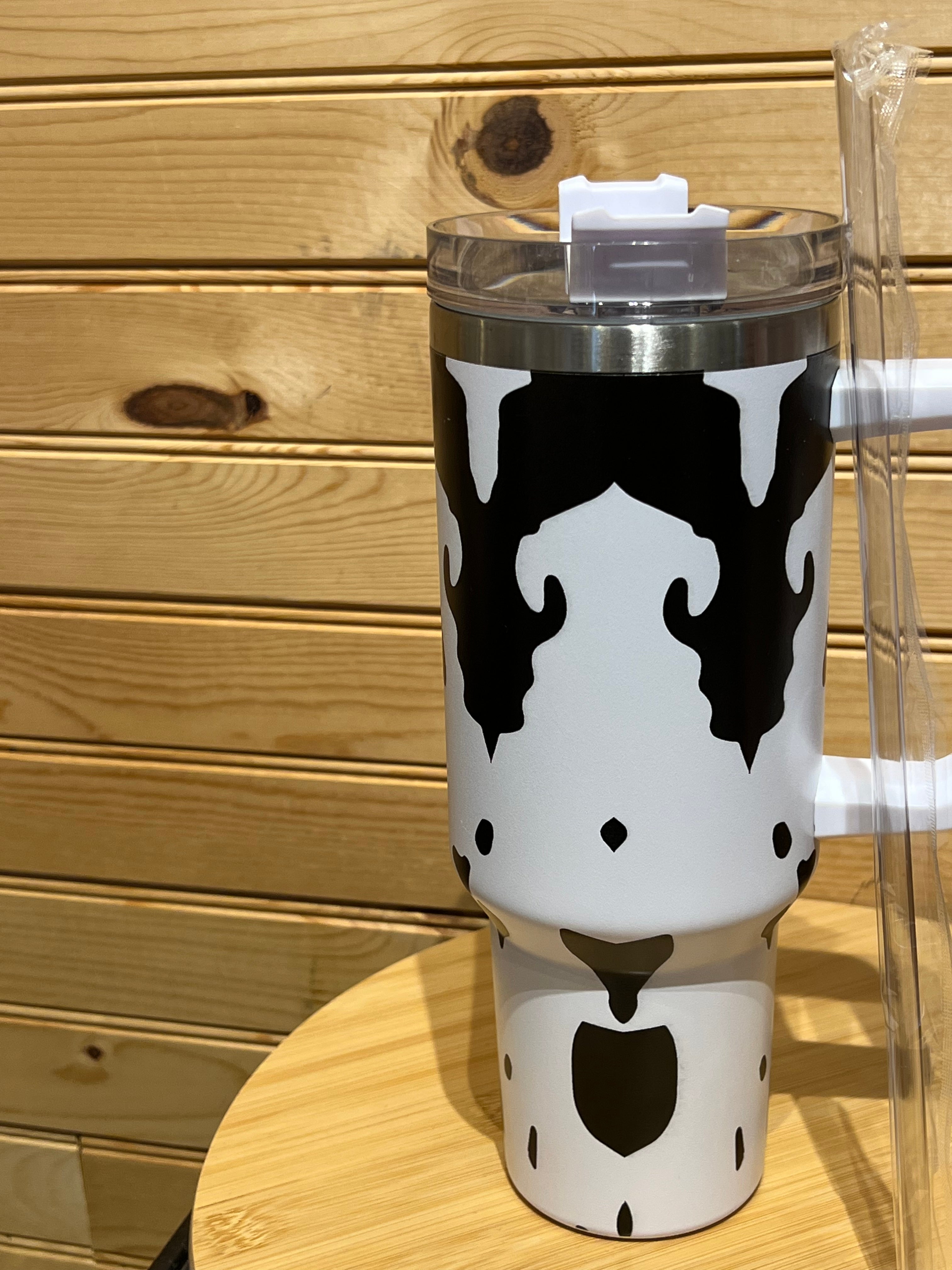 X Large Double Wall Handle Black/White Cow Tumbler