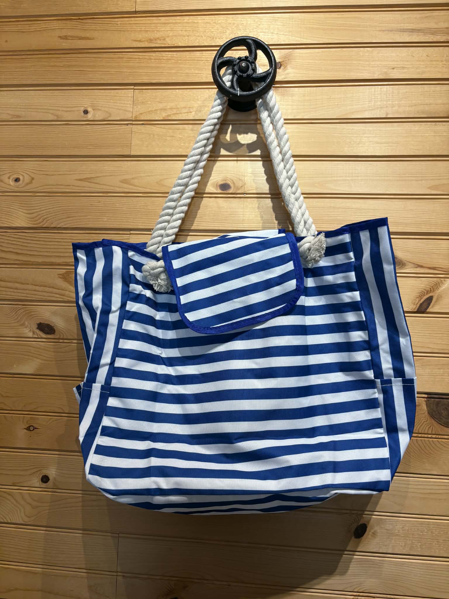 Canvas Beach Bag with Rope Handles - Blue Stripe
