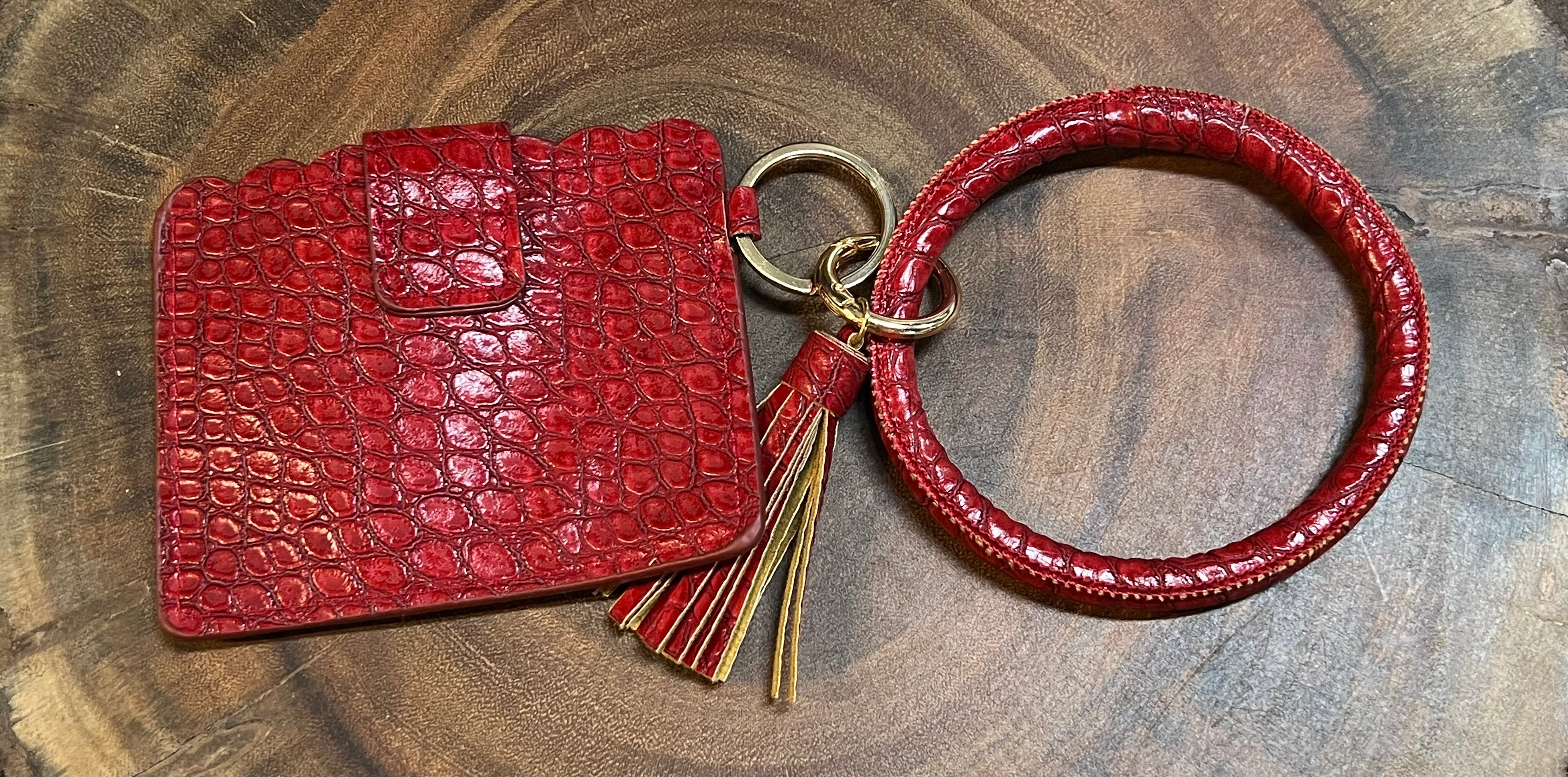 Vegan Leather Alligator Bangle Credit Card - Red