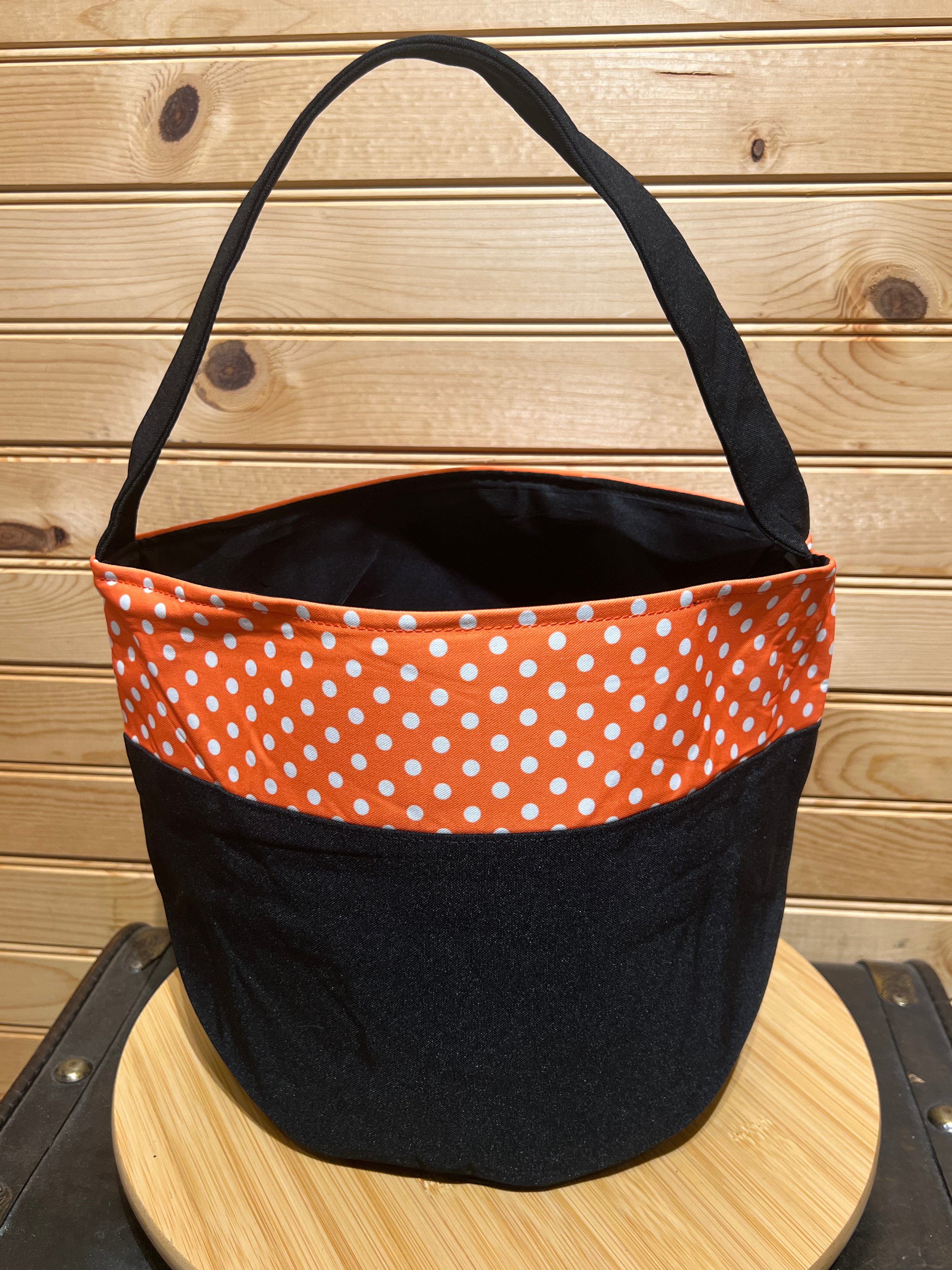 Halloween Basket - Black with Orange PolkaDot