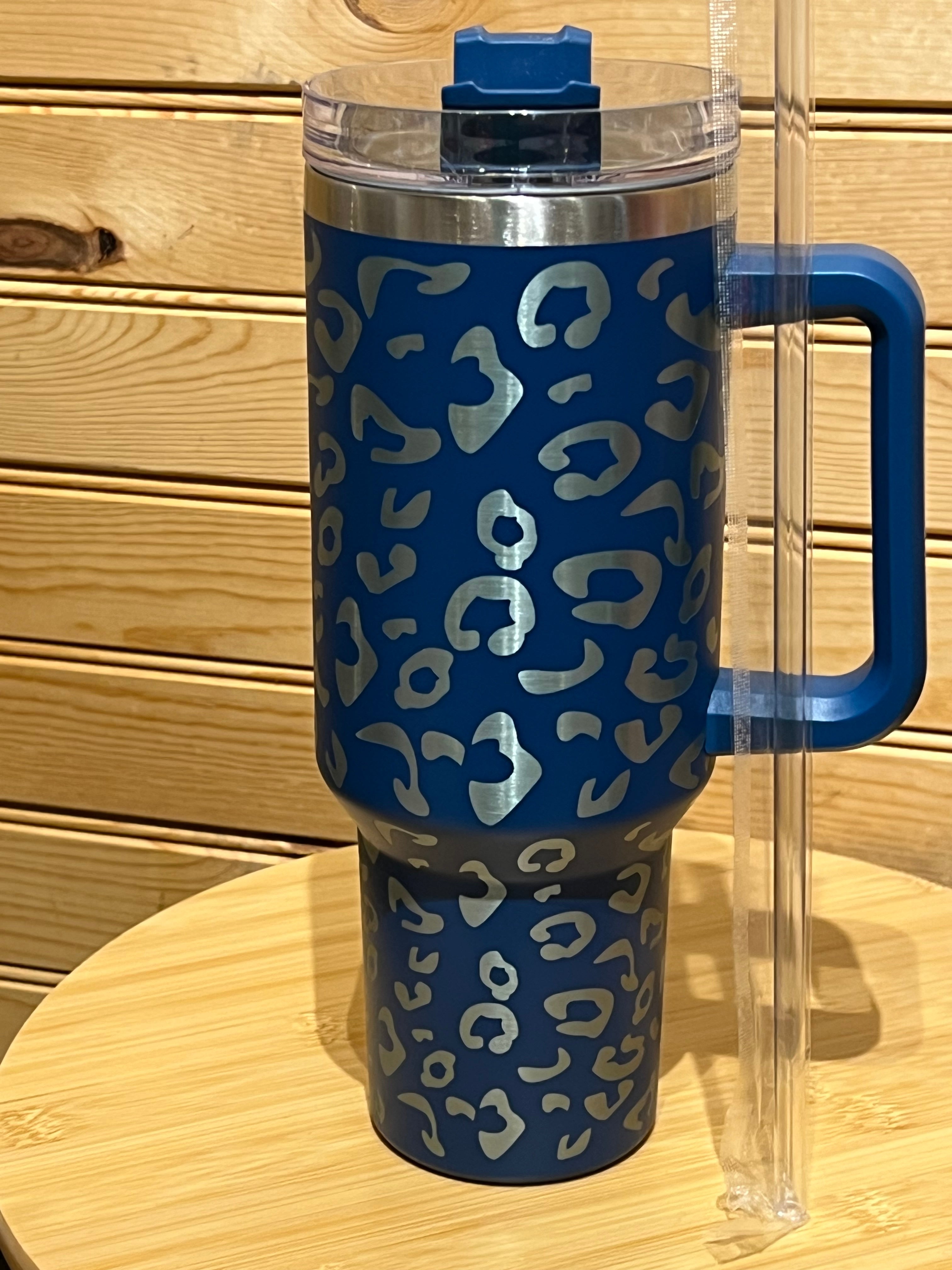 X Large Double Wall Handle Leopard Tumbler - Country Blue