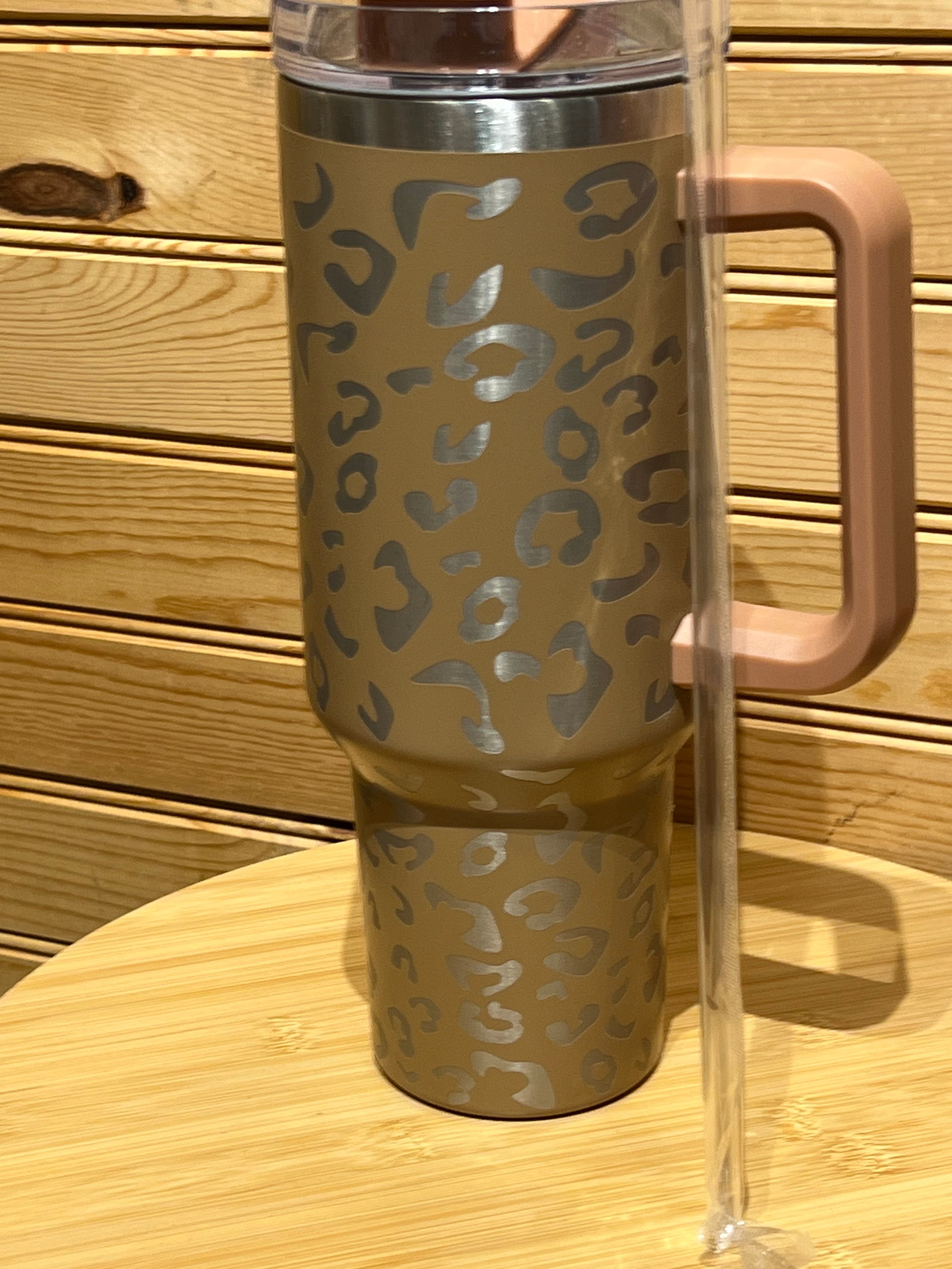 X Large Double Wall Handle Leopard Tumbler - Med Brown