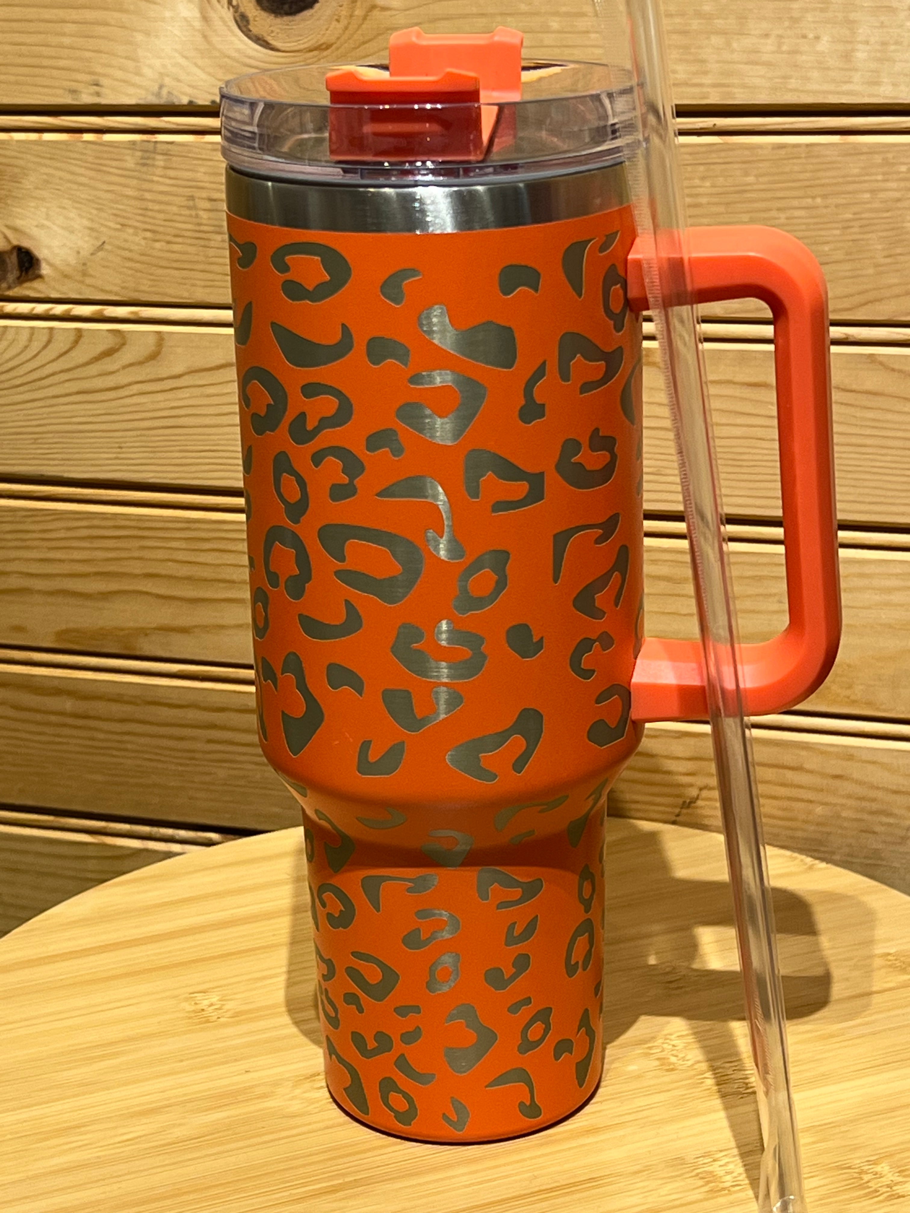 X Large Double Wall Handle Leopard Tumbler - Tangerine