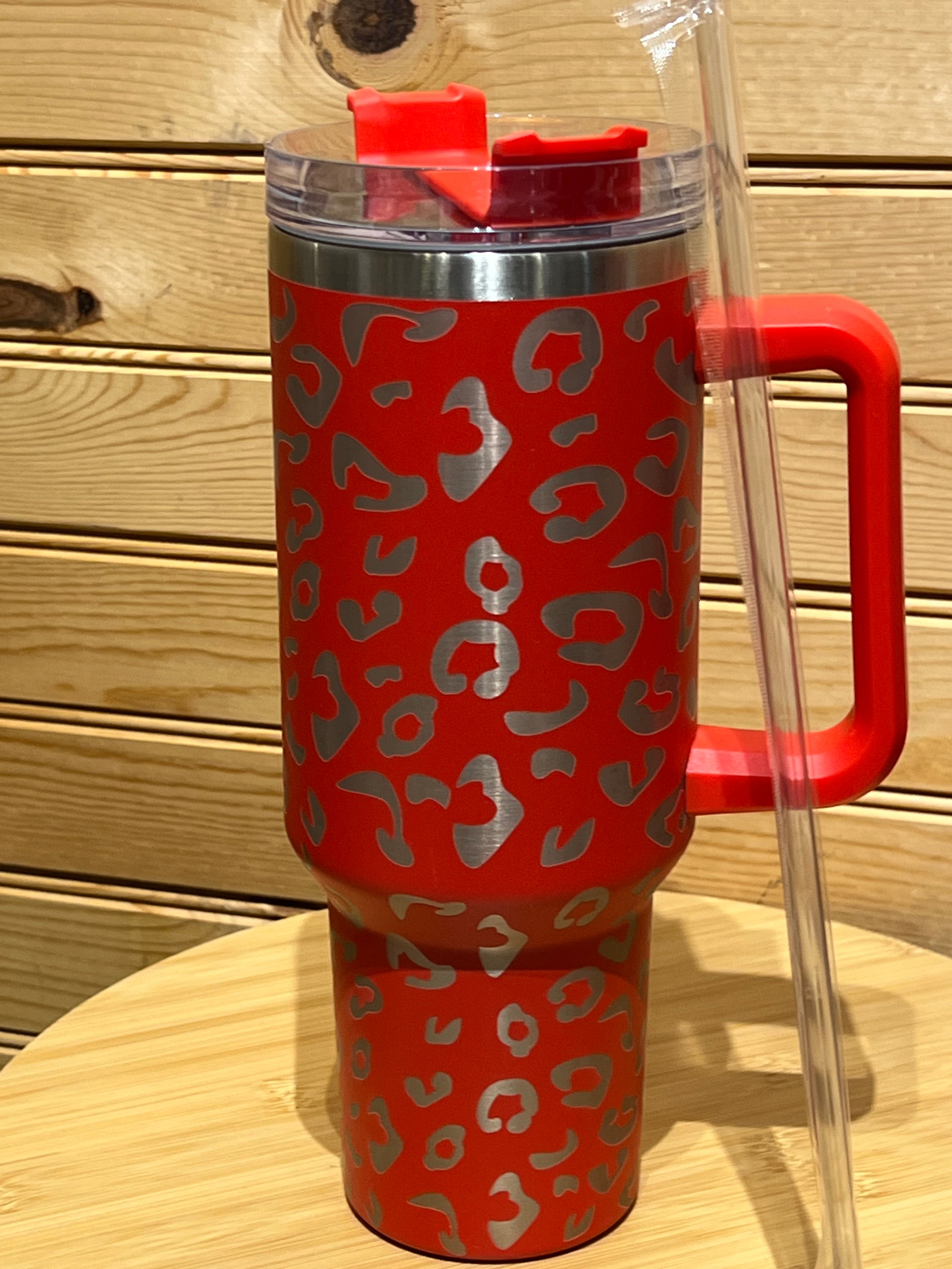 X Large Double Wall Handle Leopard Tumbler.  #7 Red