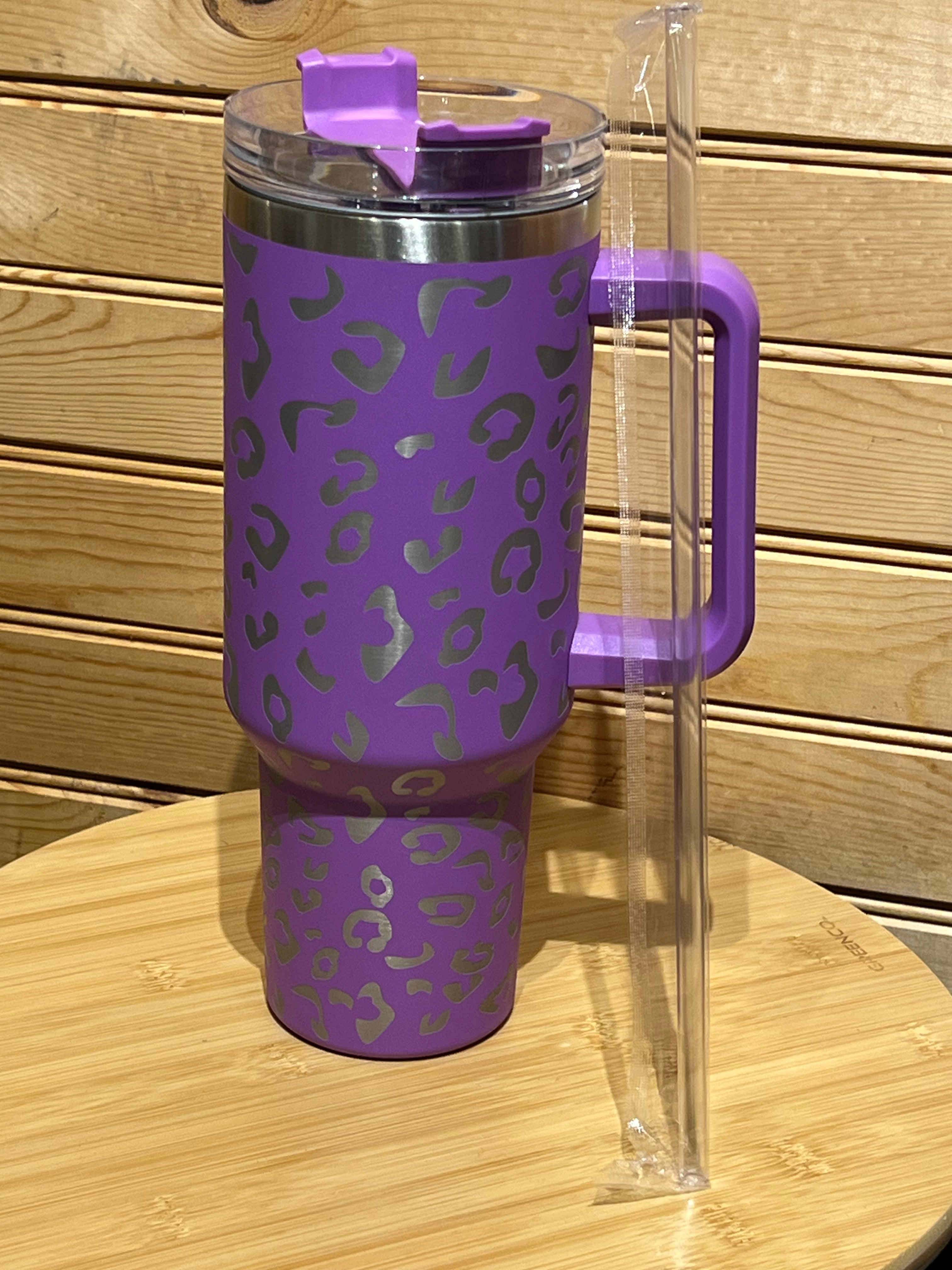 X Large Double Wall Handle Leopard Tumbler - Purple