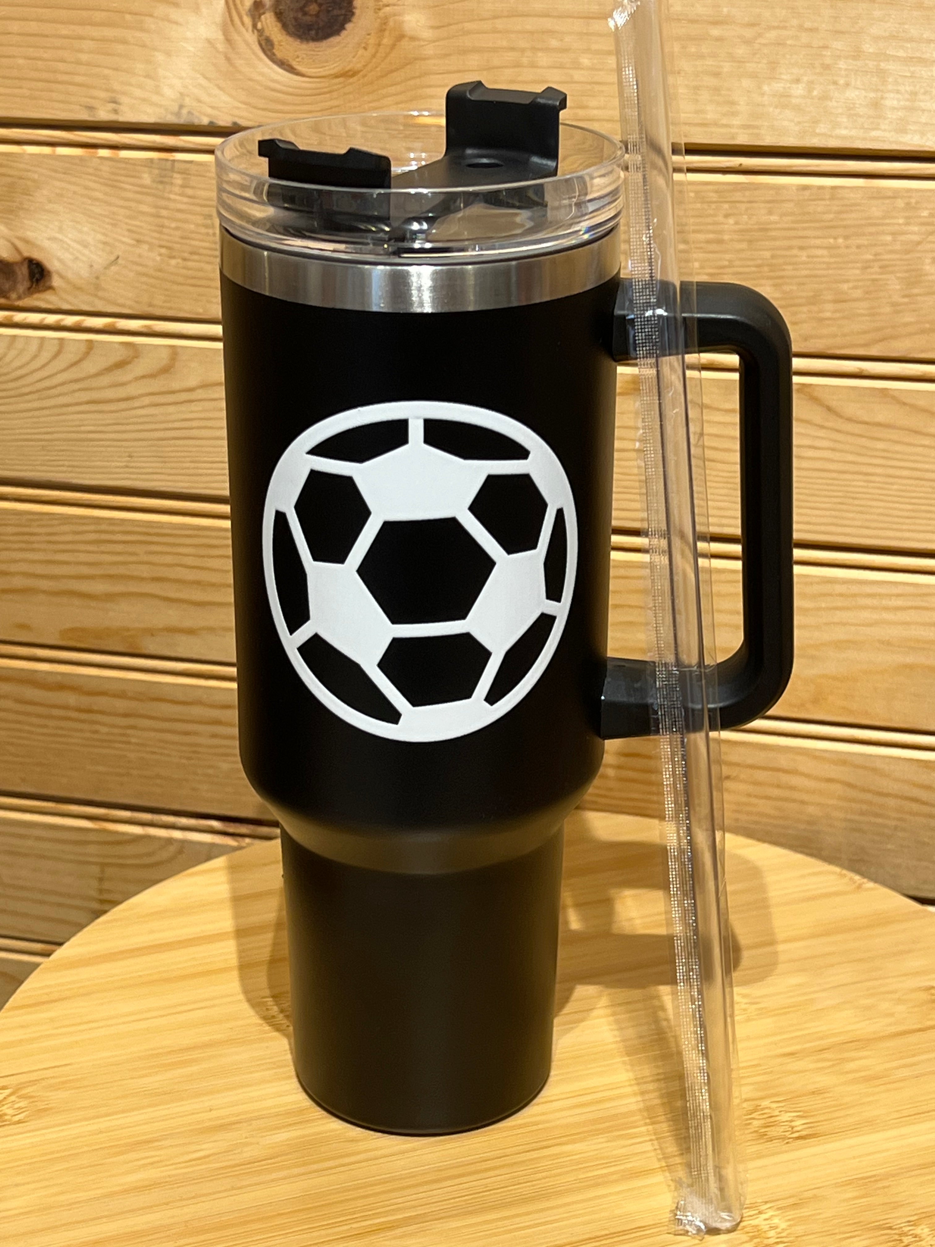 X Large Double Wall Handle Leopard Tumbler - Soccer