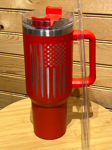 X Large Double Wall Handle Red Engraved Flag Tumbler