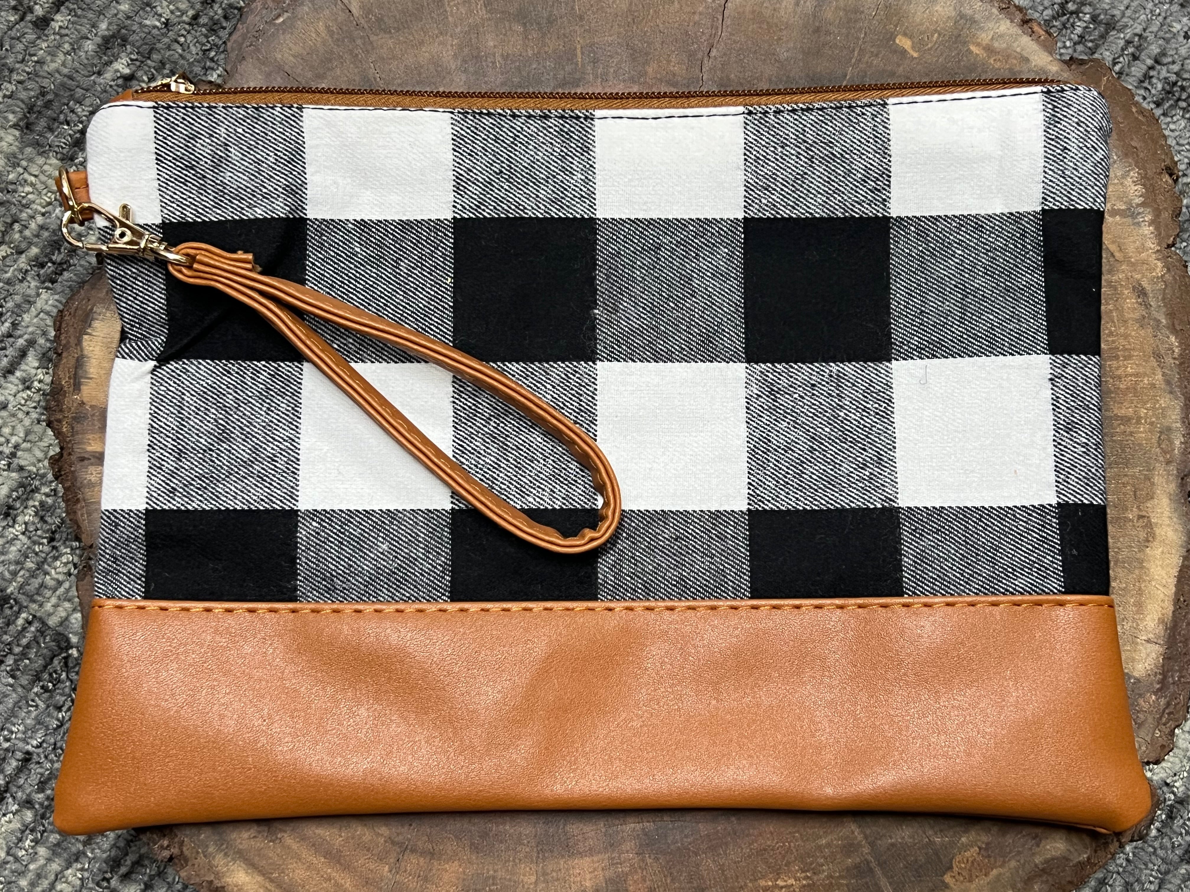 White Buffalo Makeup Bag / Wristlet - Brown Vegan Bottom