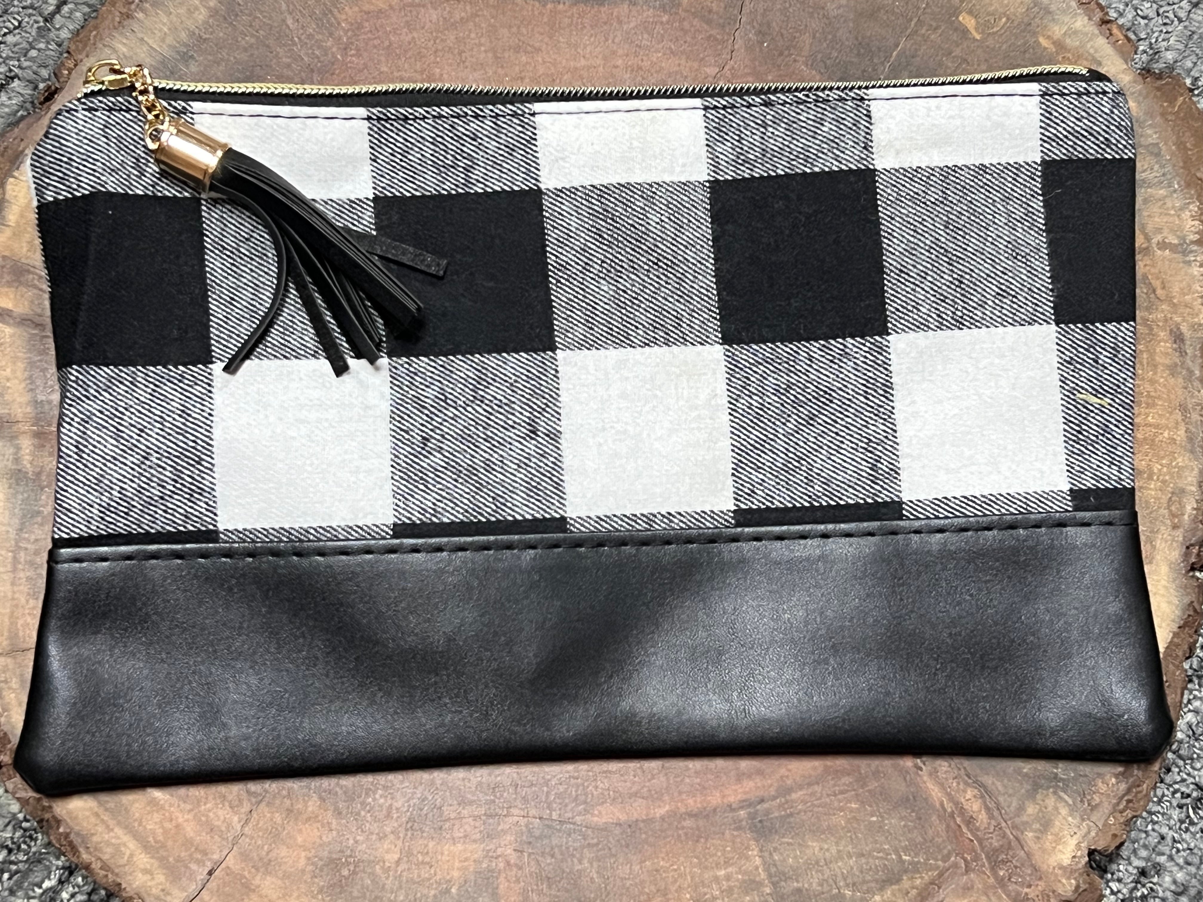 White Buffalo Makeup Bag - Black Vegan Bottom with Black Tassel