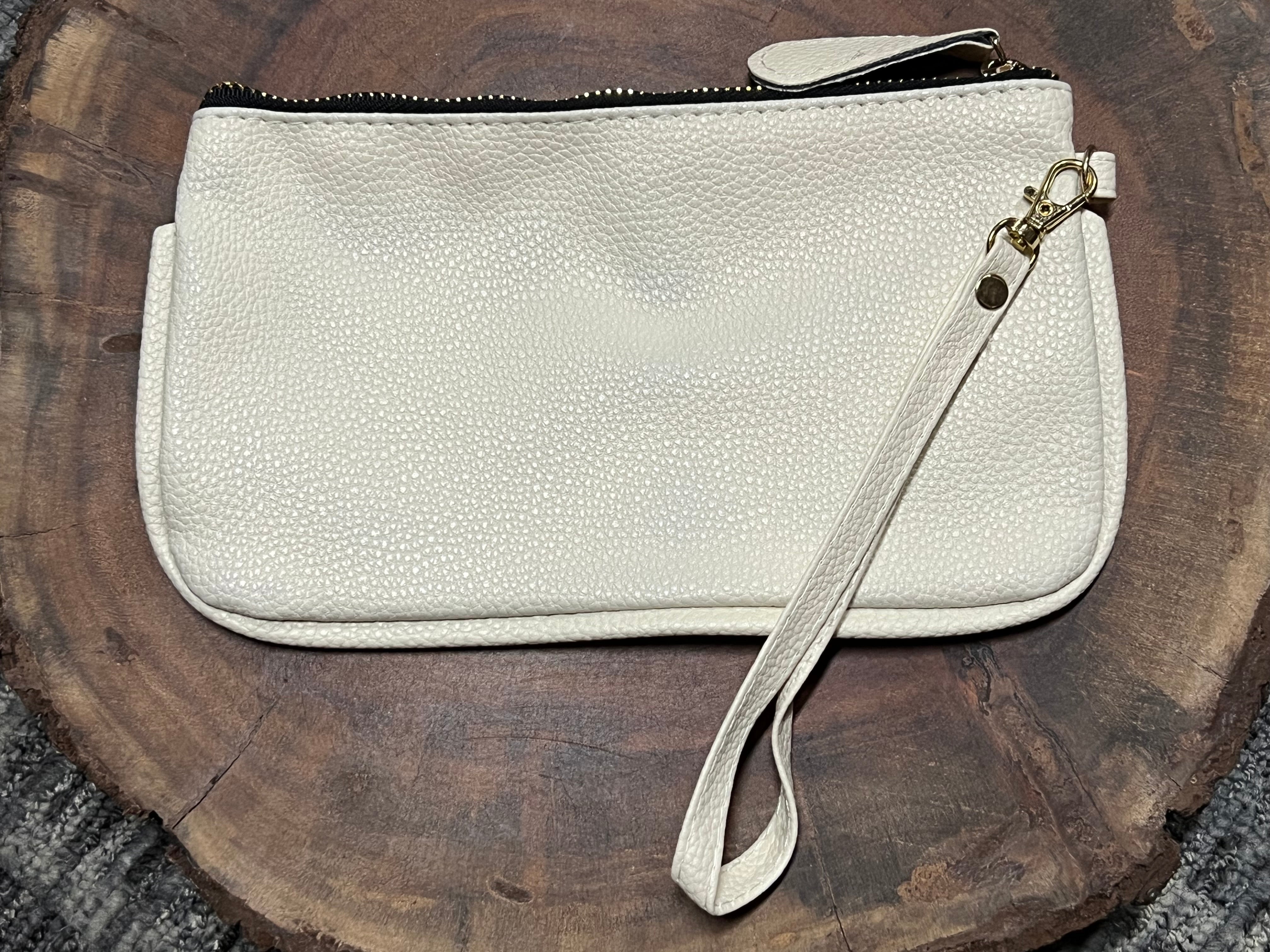 Vegan Leather Wristlet - Cream