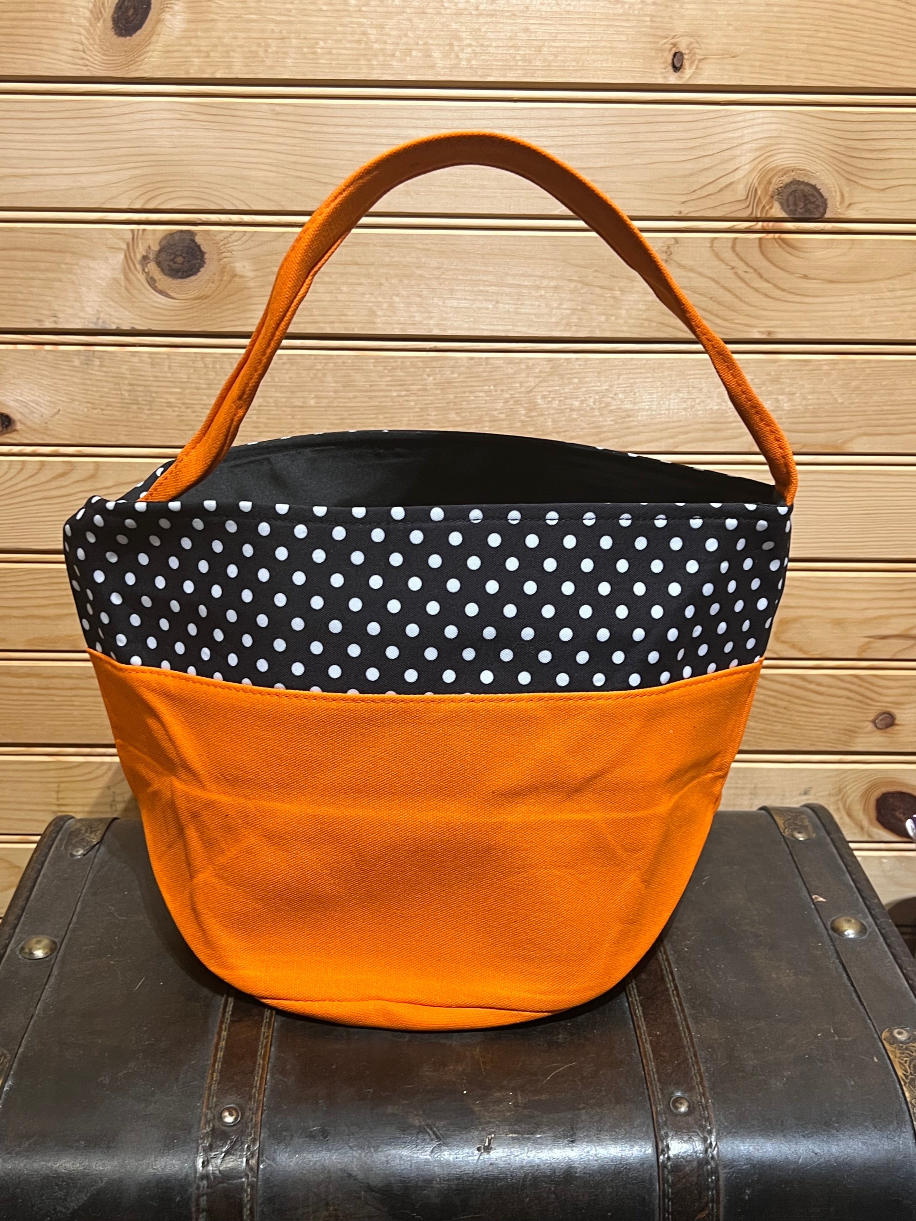 Halloween Basket - Orange with Black PolkaDot