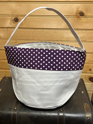 Halloween Basket - White with Purple PolkaDot
