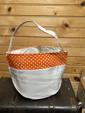 Halloween Basket - White with Orange PolkaDot