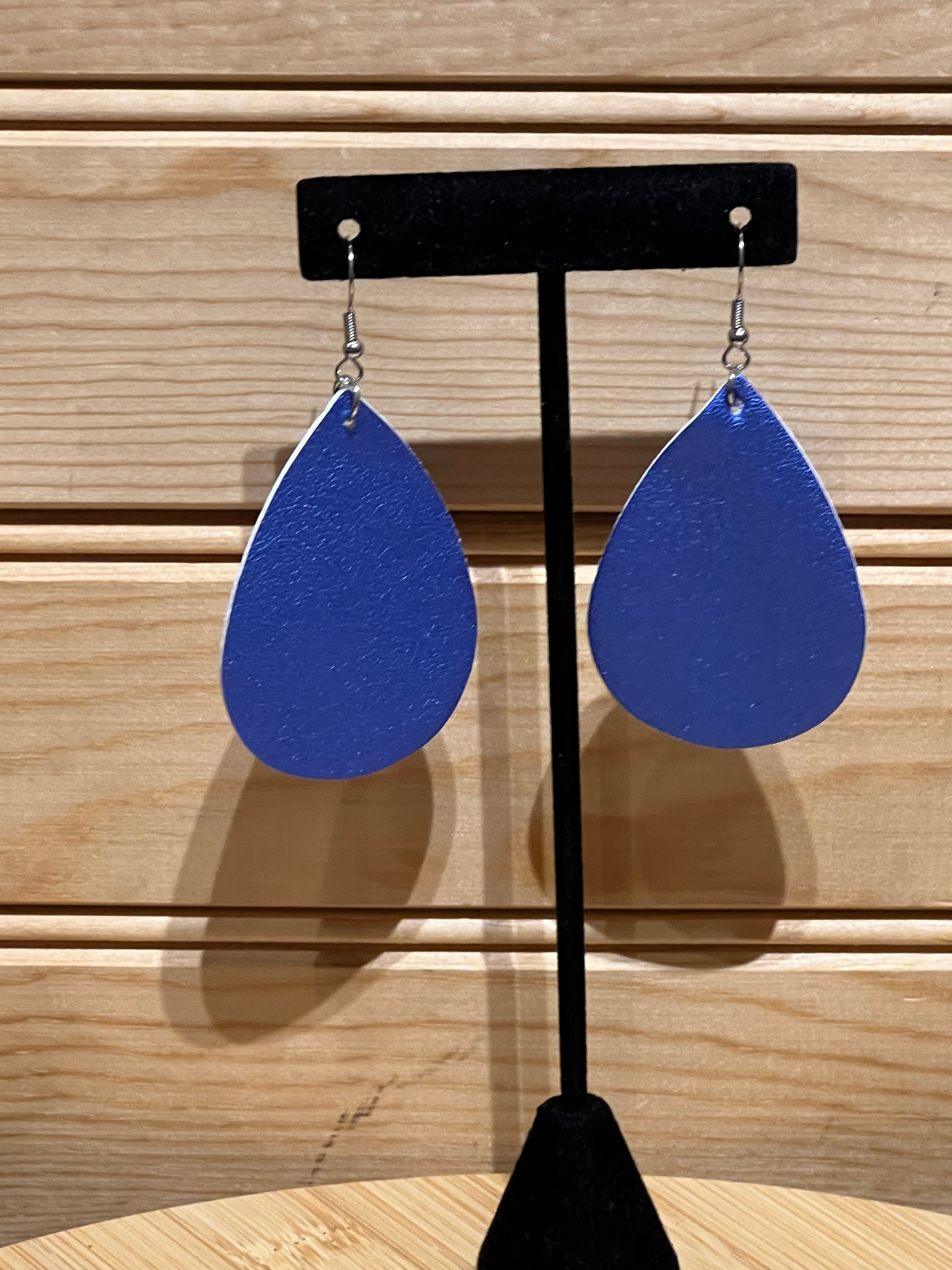 Vegan Leather Tear Drop Earring - Blue with a Slight Shimmer