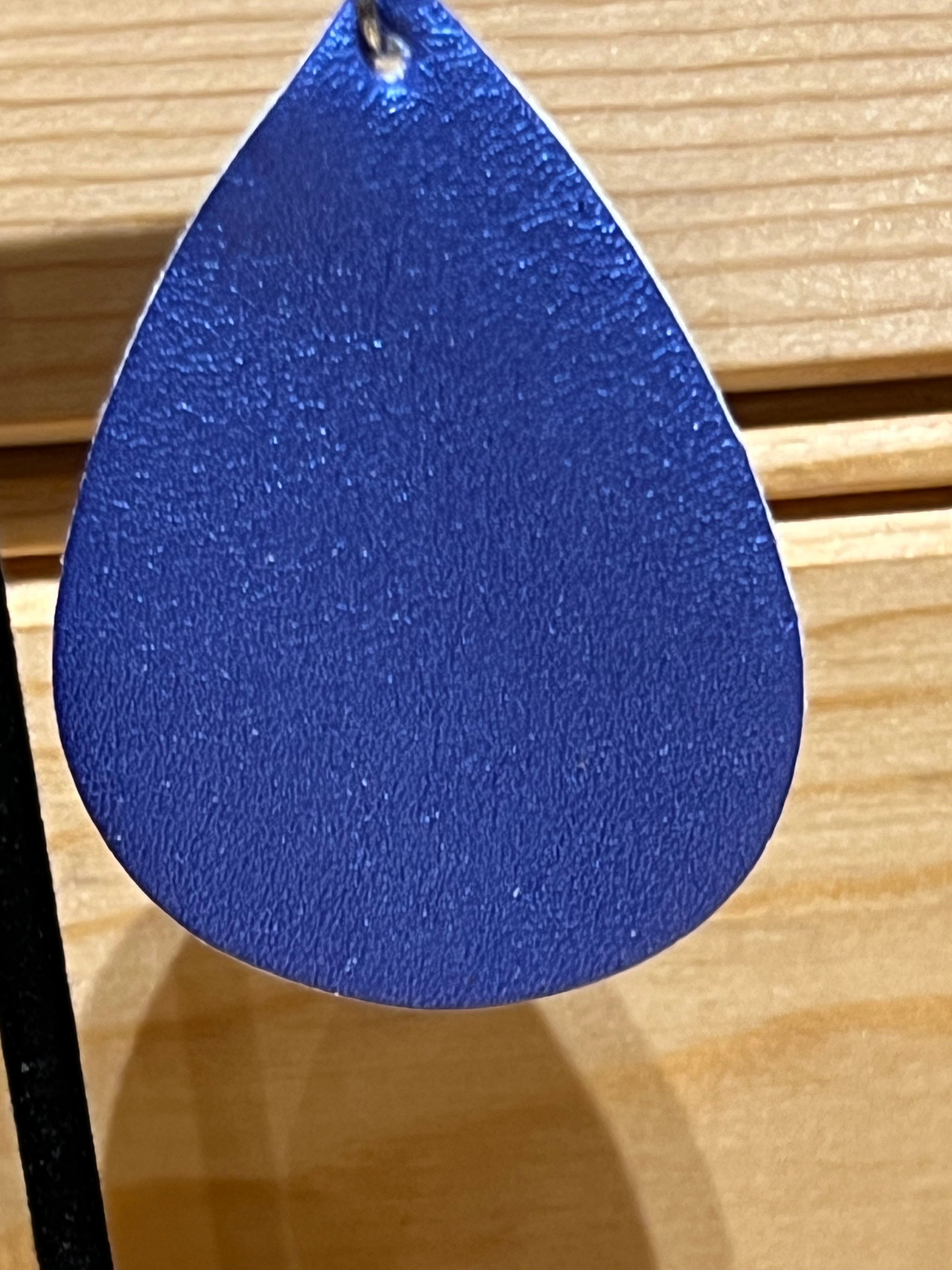 Vegan Leather Tear Drop Earring - Blue with a Slight Shimmer