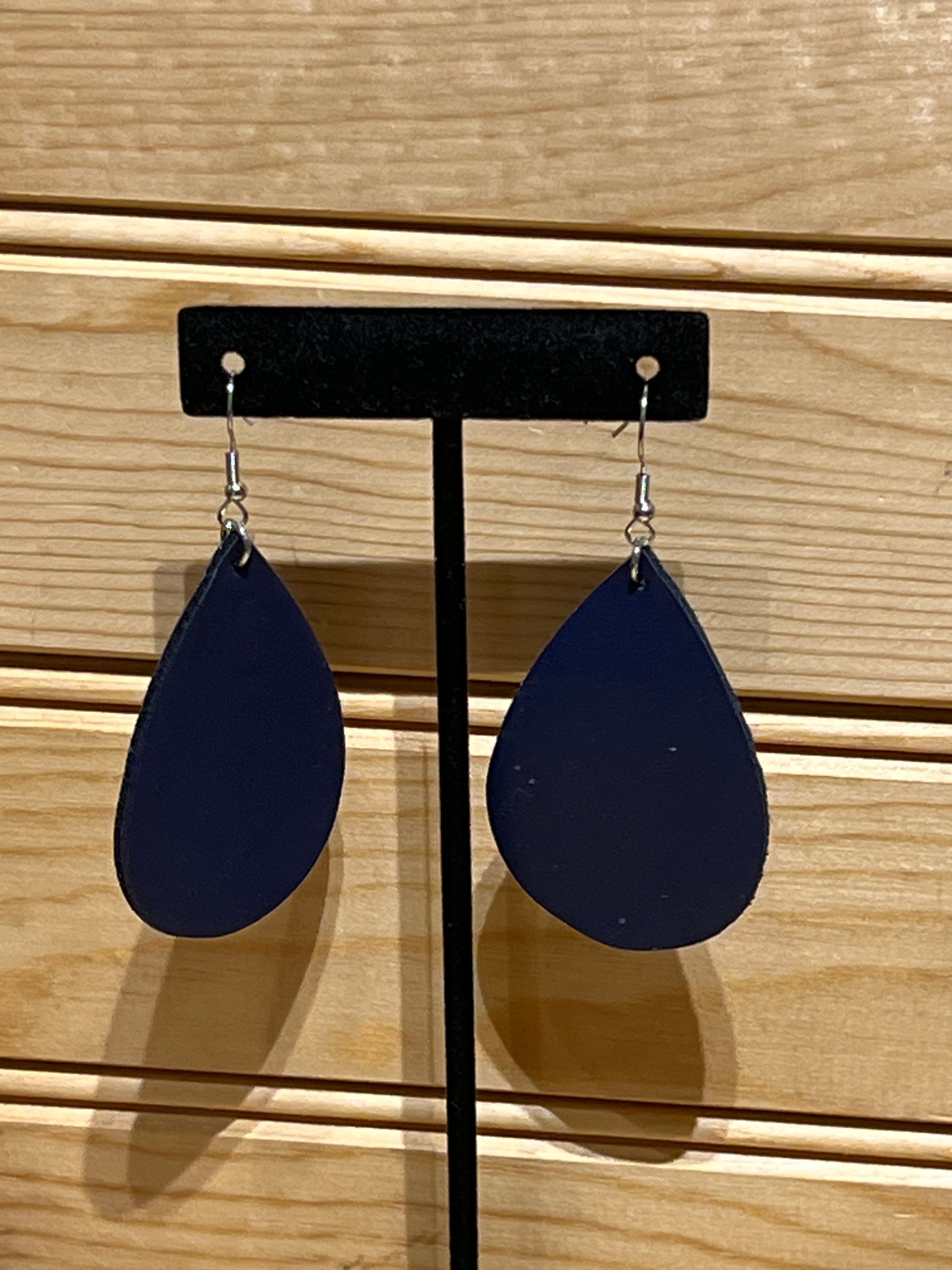 Vegan Leather Tear Drop Earring - Navy