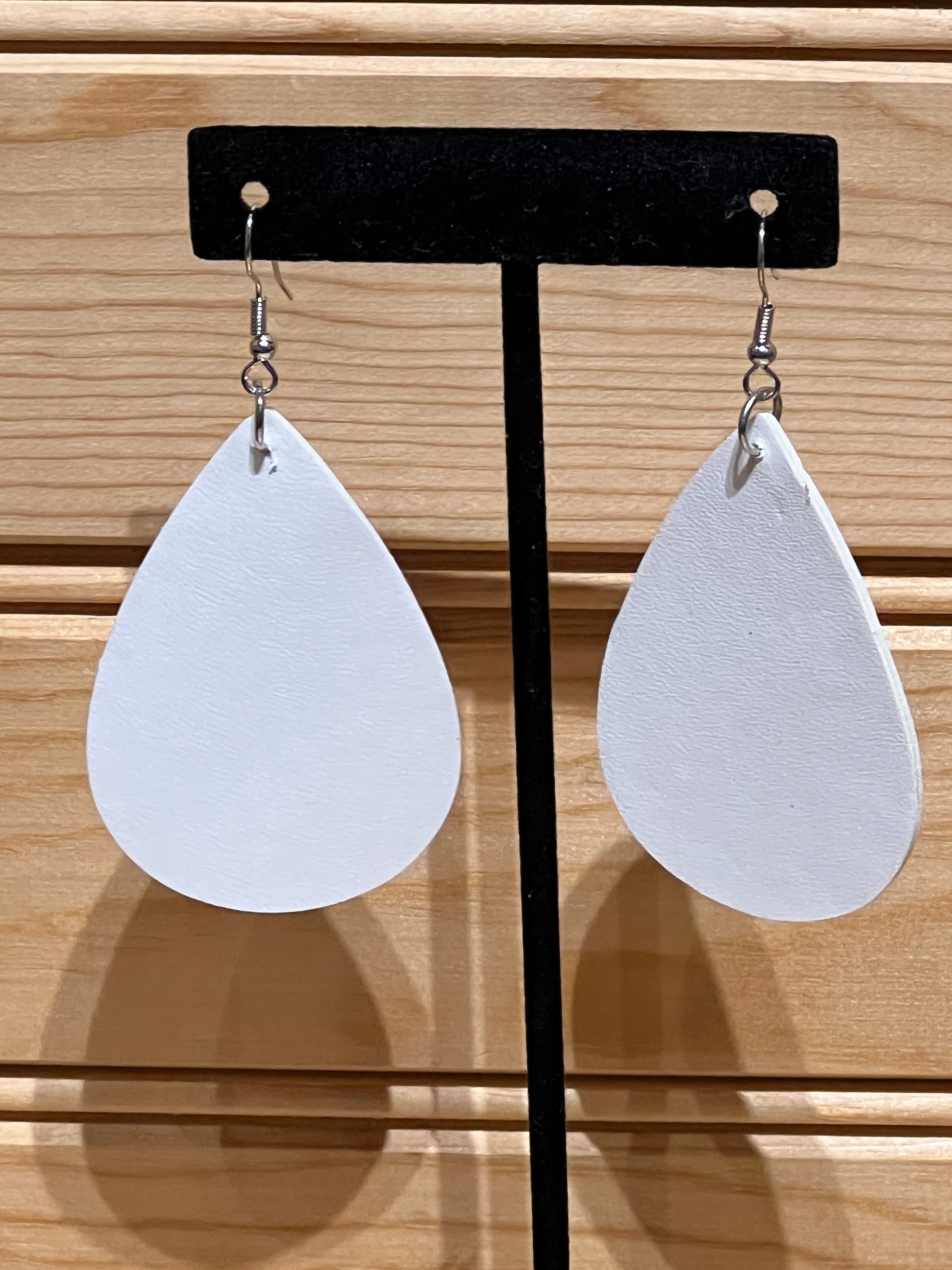 Vegan Leather Tear Drop Earring - White