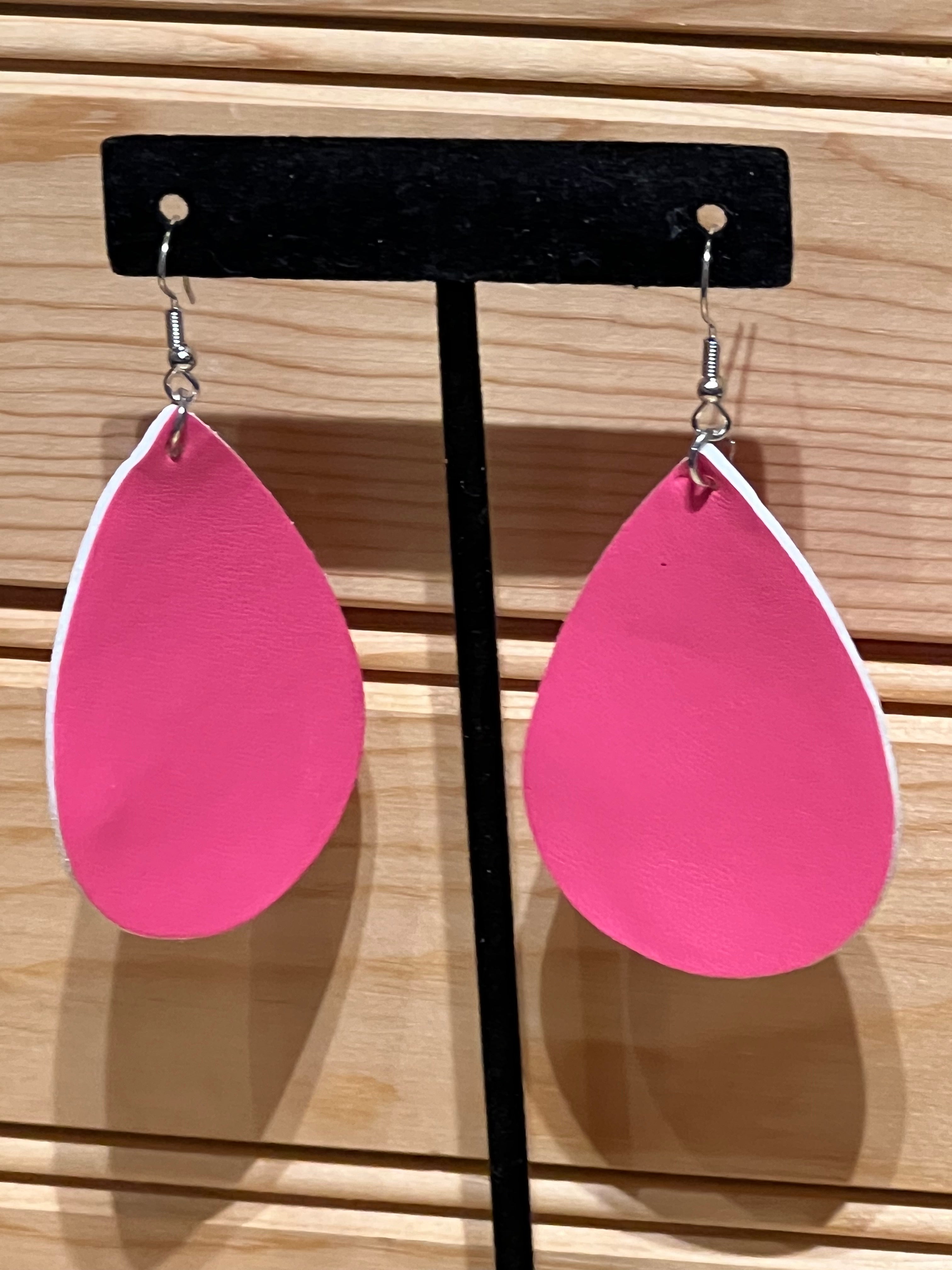 Vegan Leather Tear Drop Earring - Dk Rose