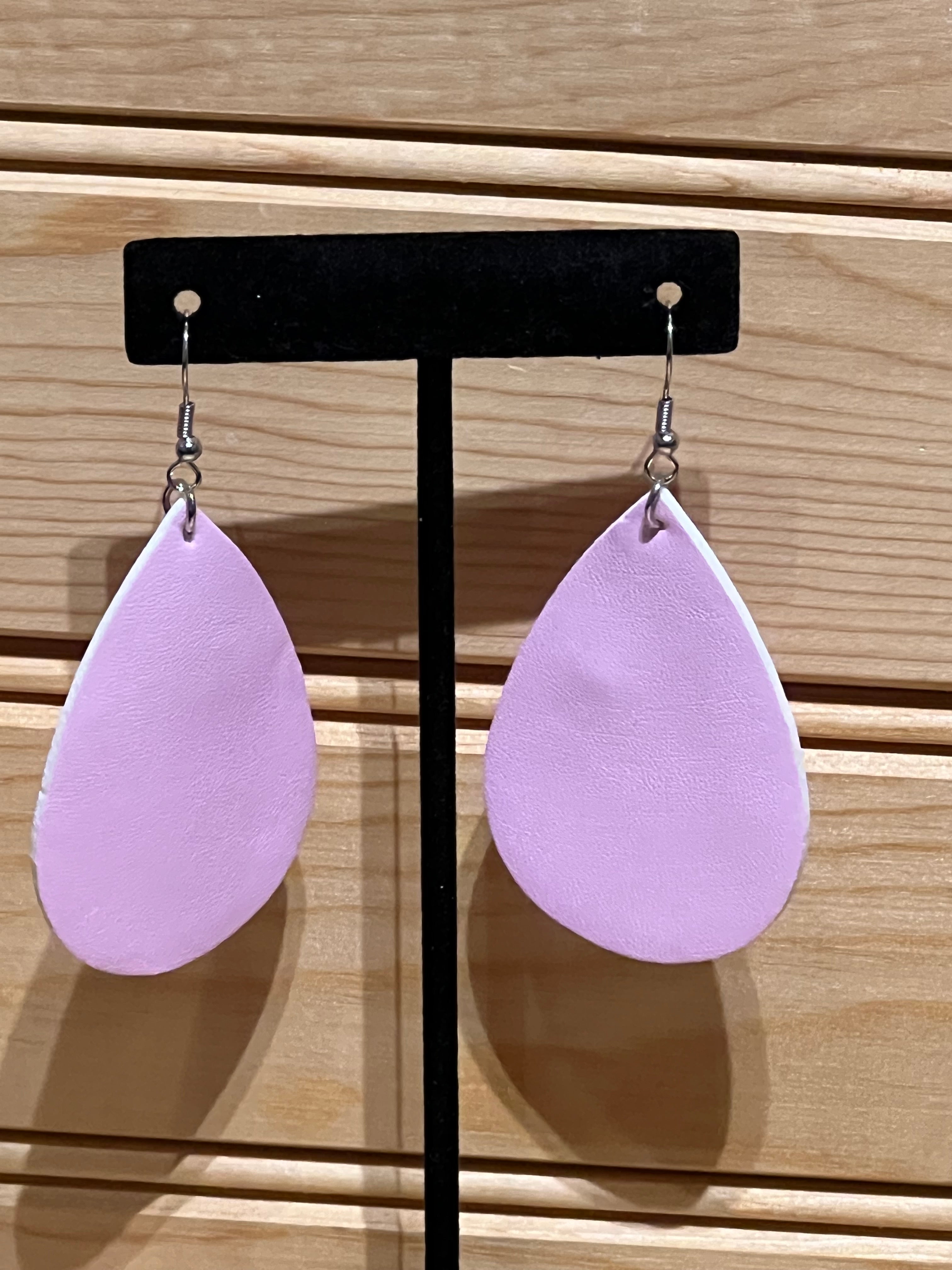 Vegan Leather Tear Drop Earring - Pink Lavender