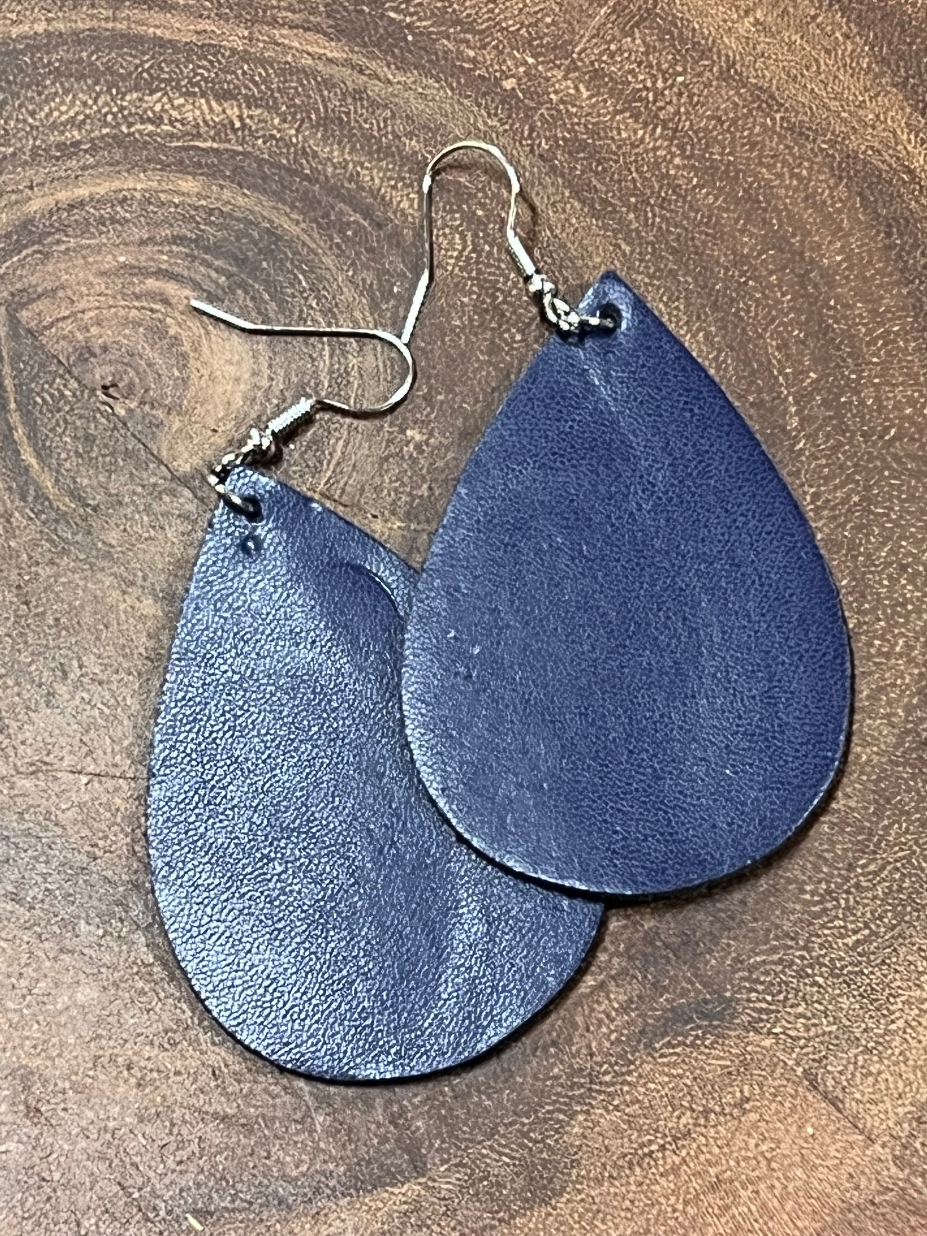 Vegan Leather Tear Drop Earring - Navy