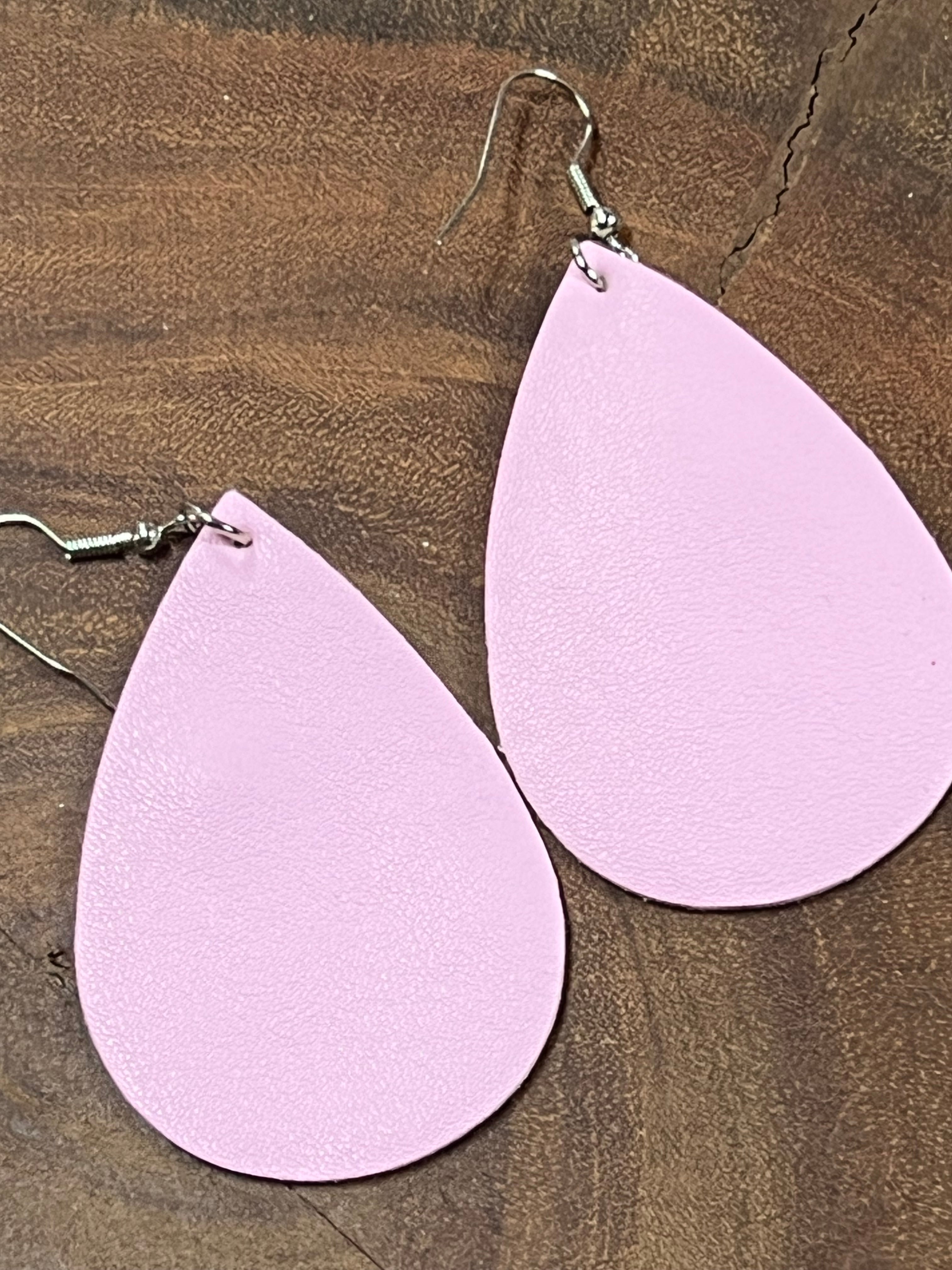 Vegan Leather Tear Drop Earring - Pink Lavender