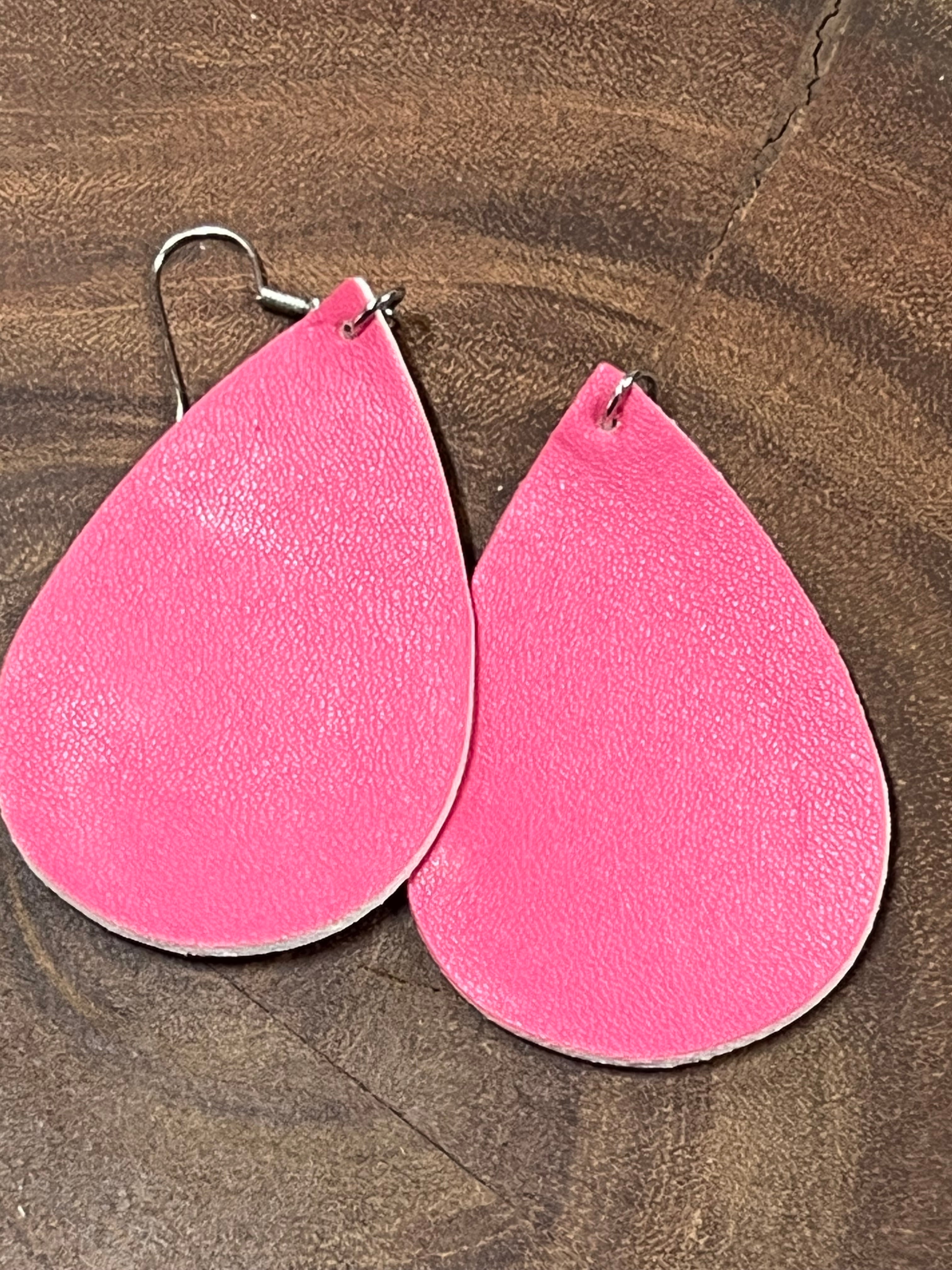 Vegan Leather Tear Drop Earring - Dk Rose