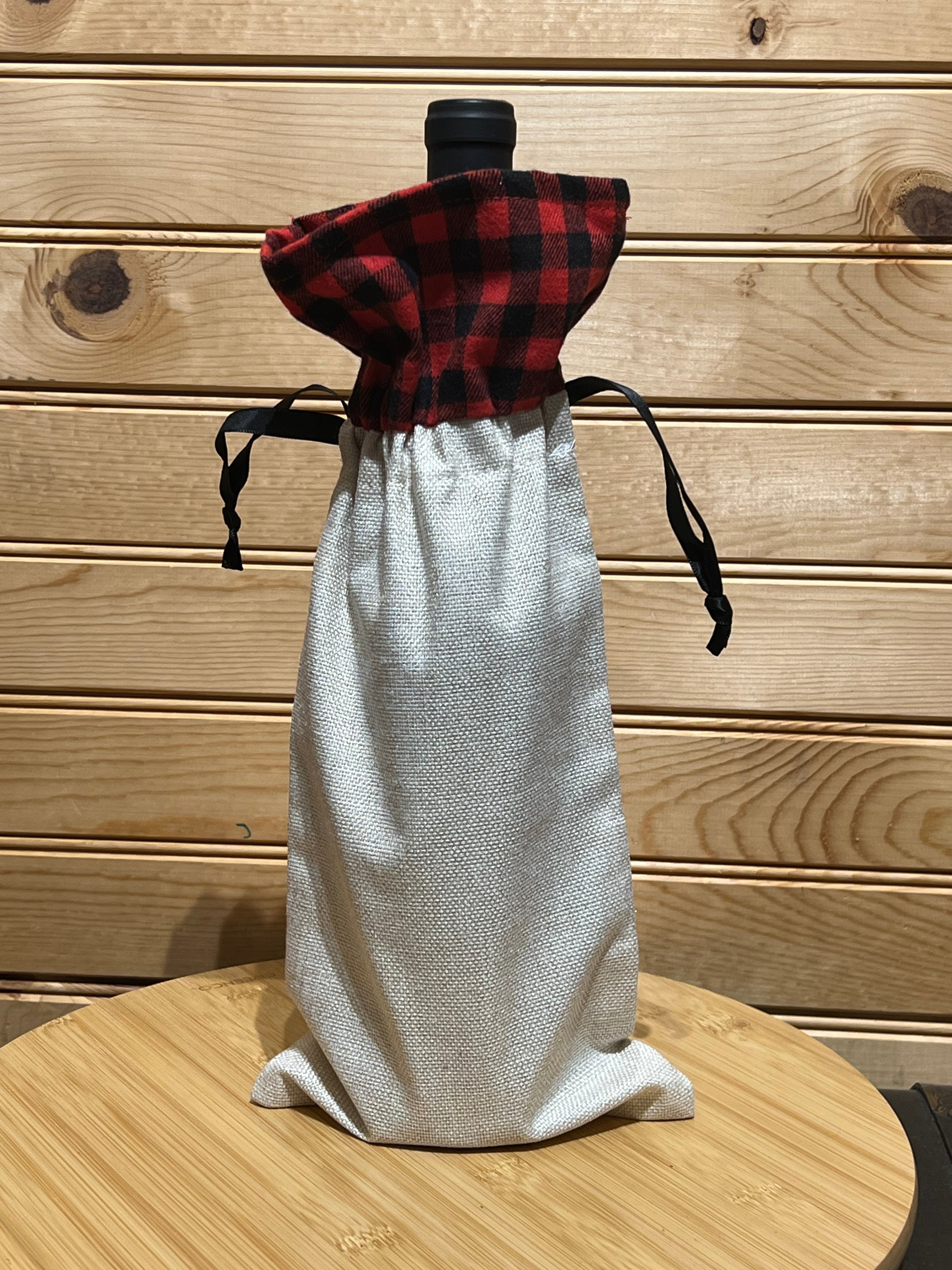 Wine Bag - Faux Burlap with Red Buffalo Top