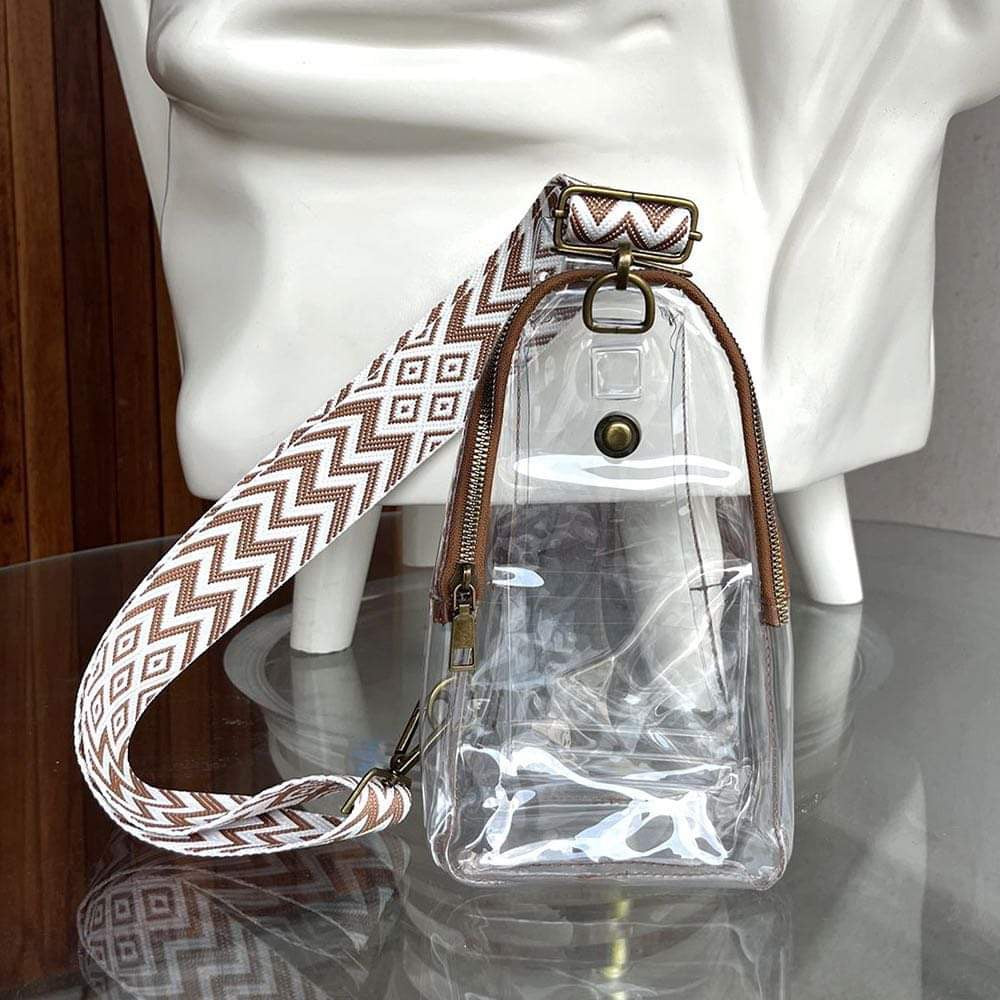 Clear Sling Bag - Taupe and White Strap