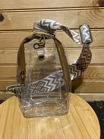 Clear Sling Bag - Taupe and White Strap