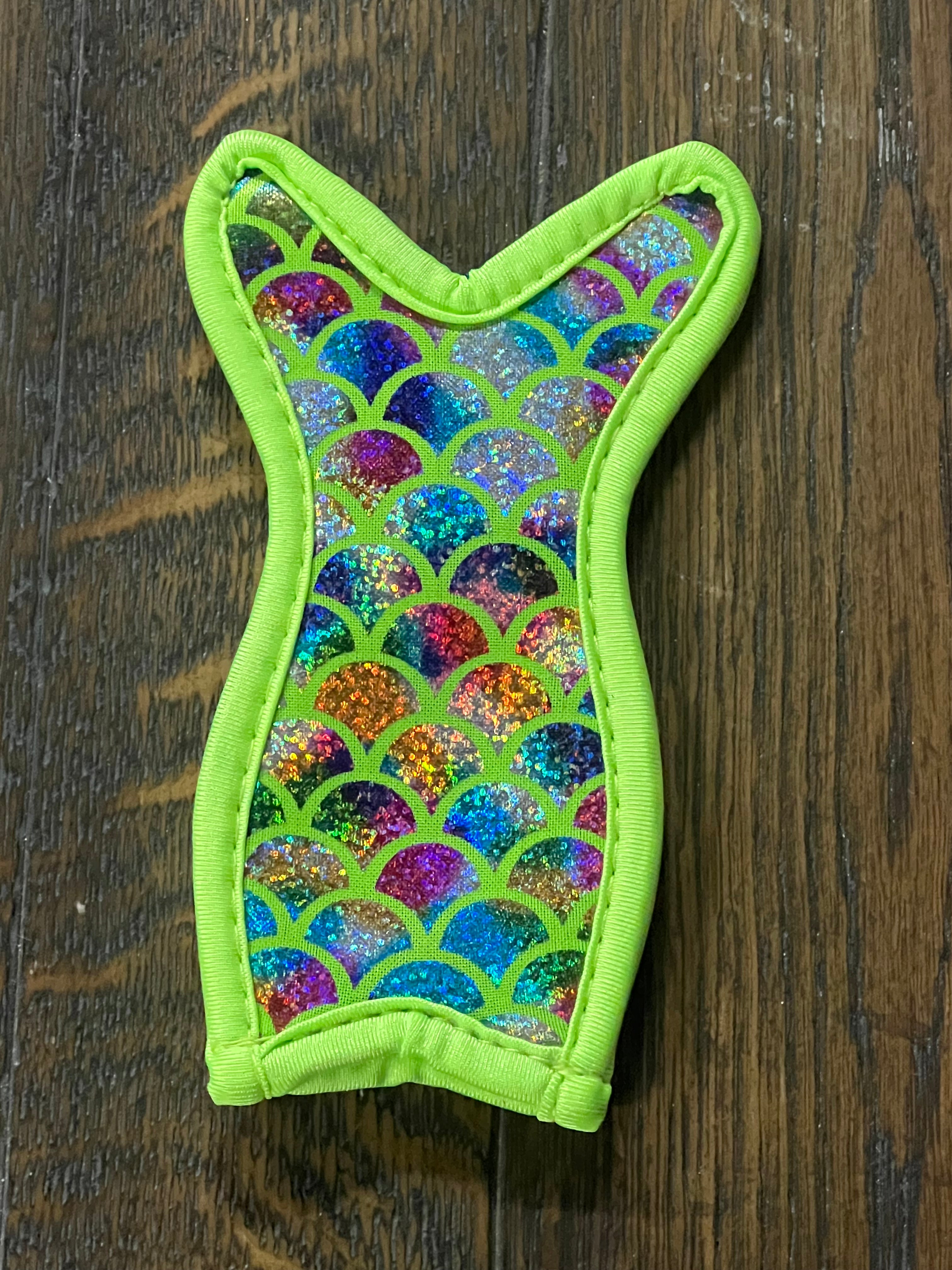 Mermaid Popsicle Holder - Neon Green with Glitter Rainbow scales