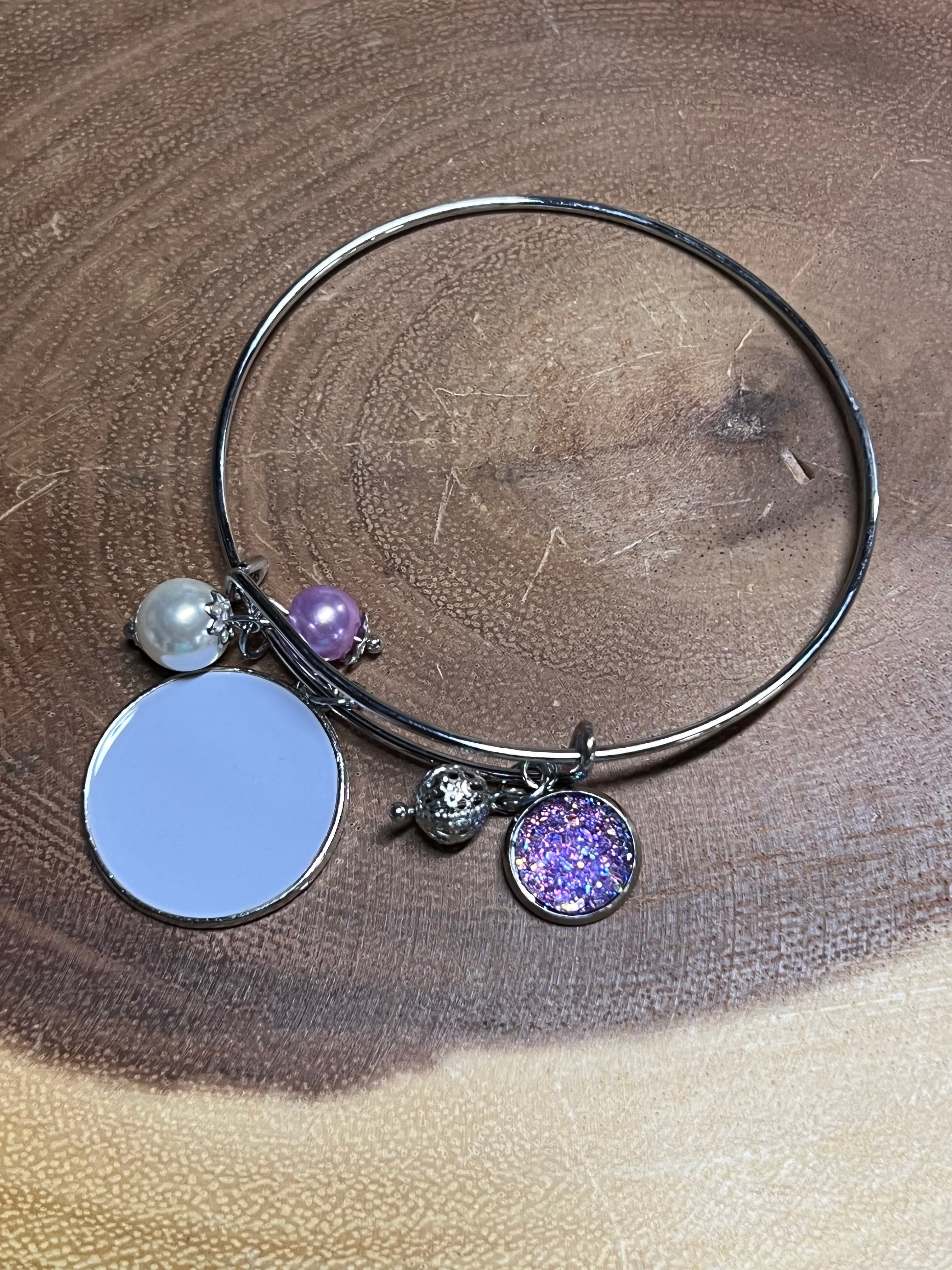 Slide Bangle with Color Disc - Metal Bracelet - Lavender