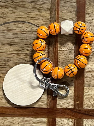 Youth Wood Basketball, with Monogram Wood Disc Bead Bracelet Keyring