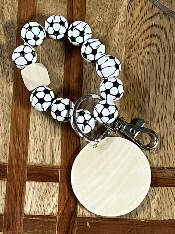 Youth Wood Soccer, with Monogram Wood Disc Bead Bracelet Keyring