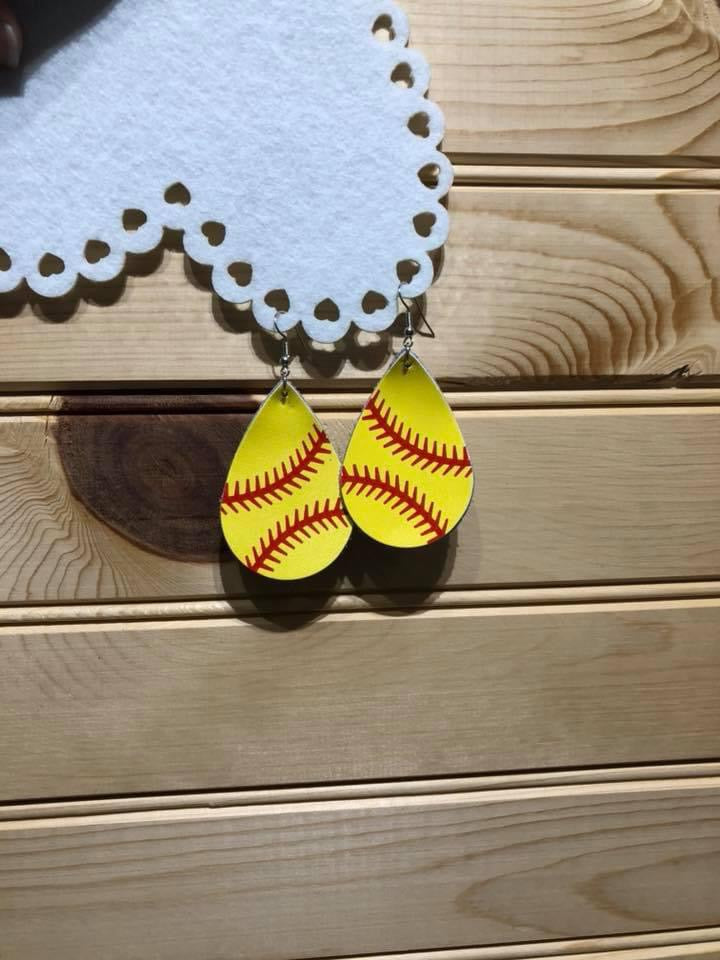 Vegan Leather Tear Drop Earring - Softball