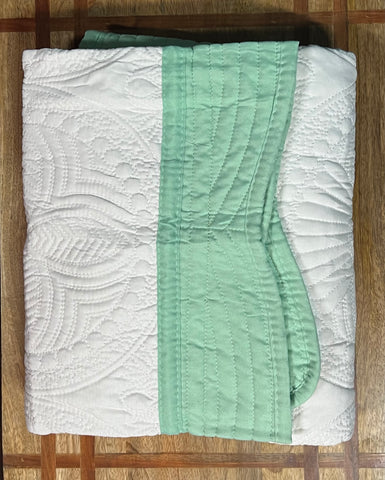 Heirloom Baby Quilt - White with Mint Trim