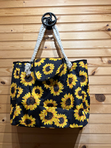 Canvas Beach Bag with Rope Handles - Sunflower