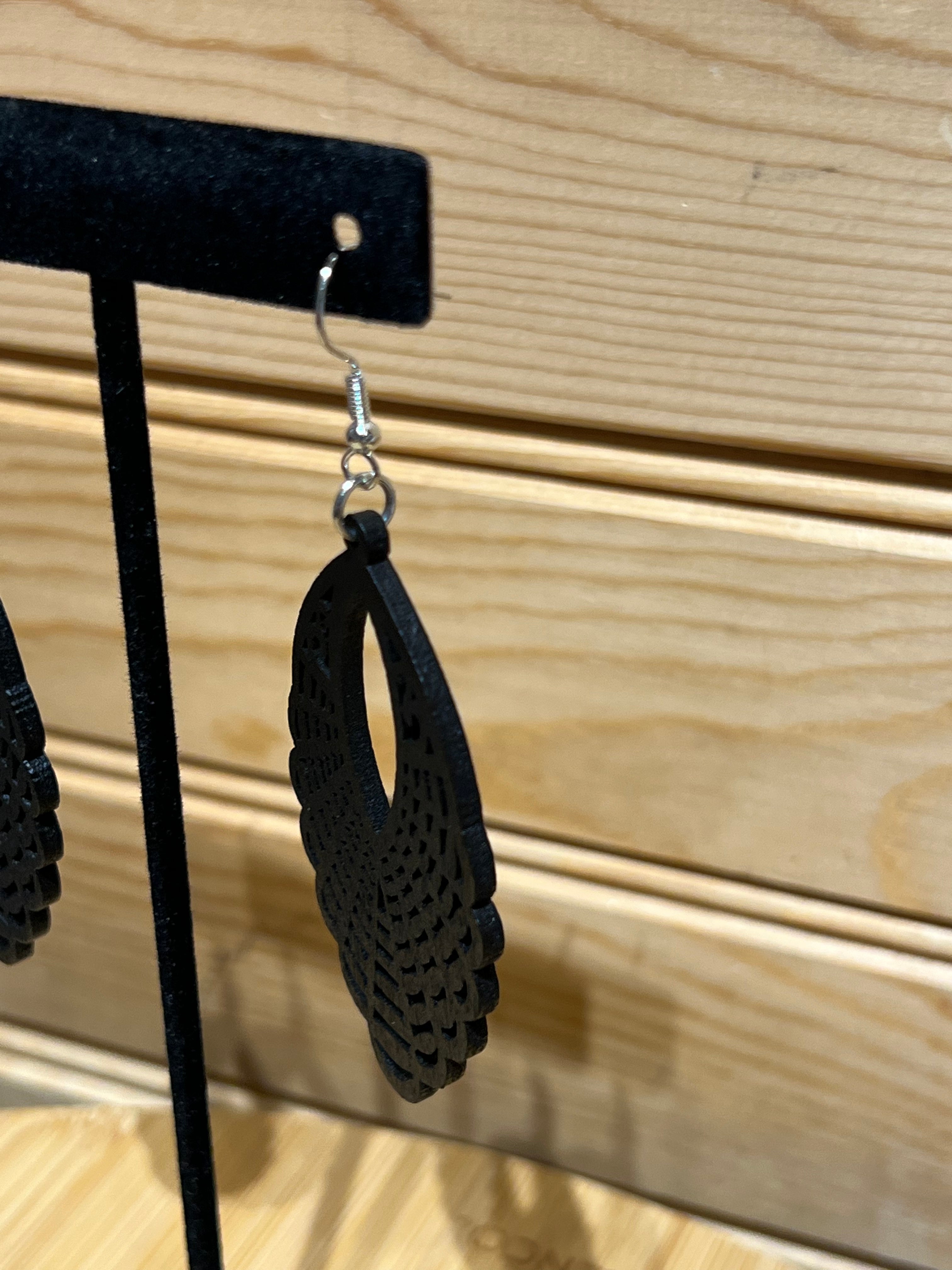 Black Wood Earring - Open with Filigree Oval