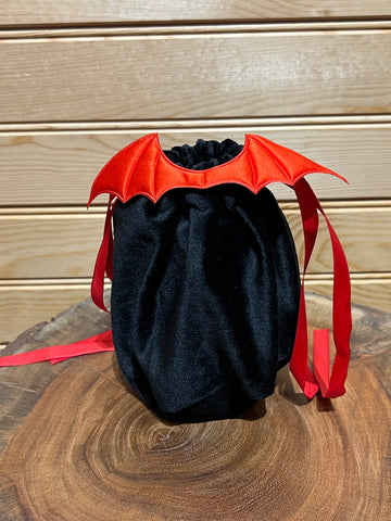 Velveteen Bat Candy Pouch - Black with Red Bat