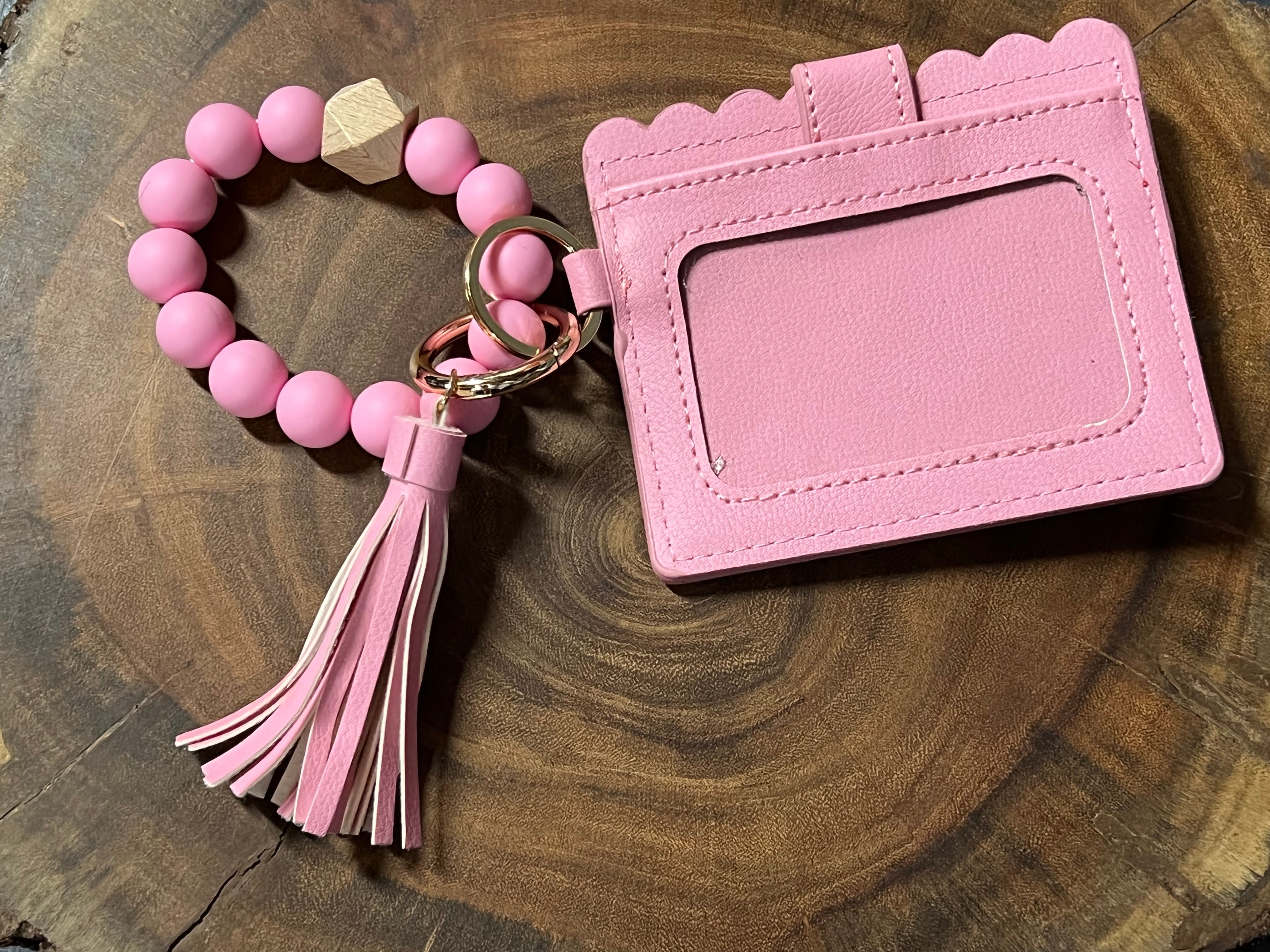 Silicone Bangle with Vegan Leather Credit Card - VBCC - Pink