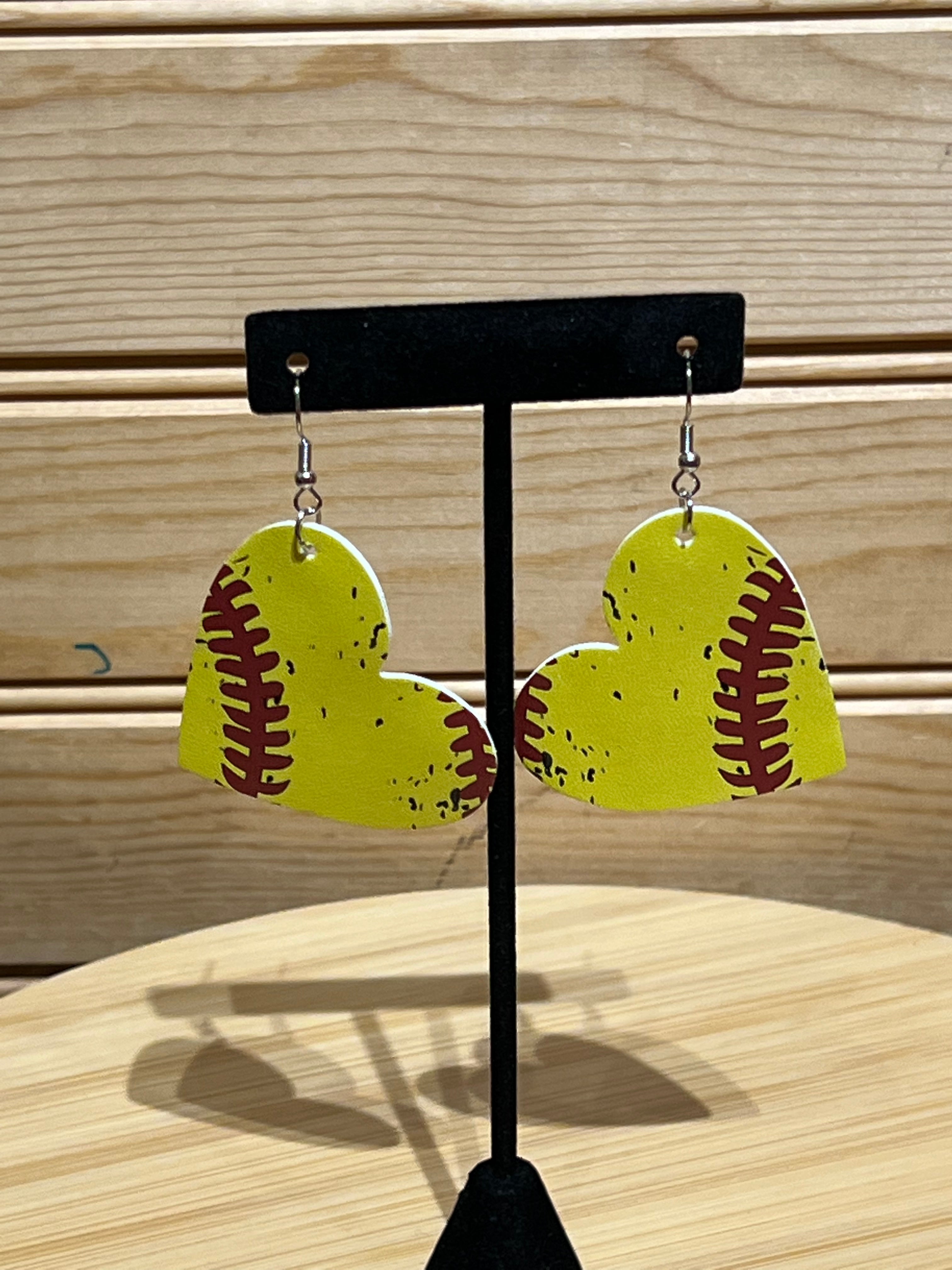 Vegan Leather Earring - Heart Softball