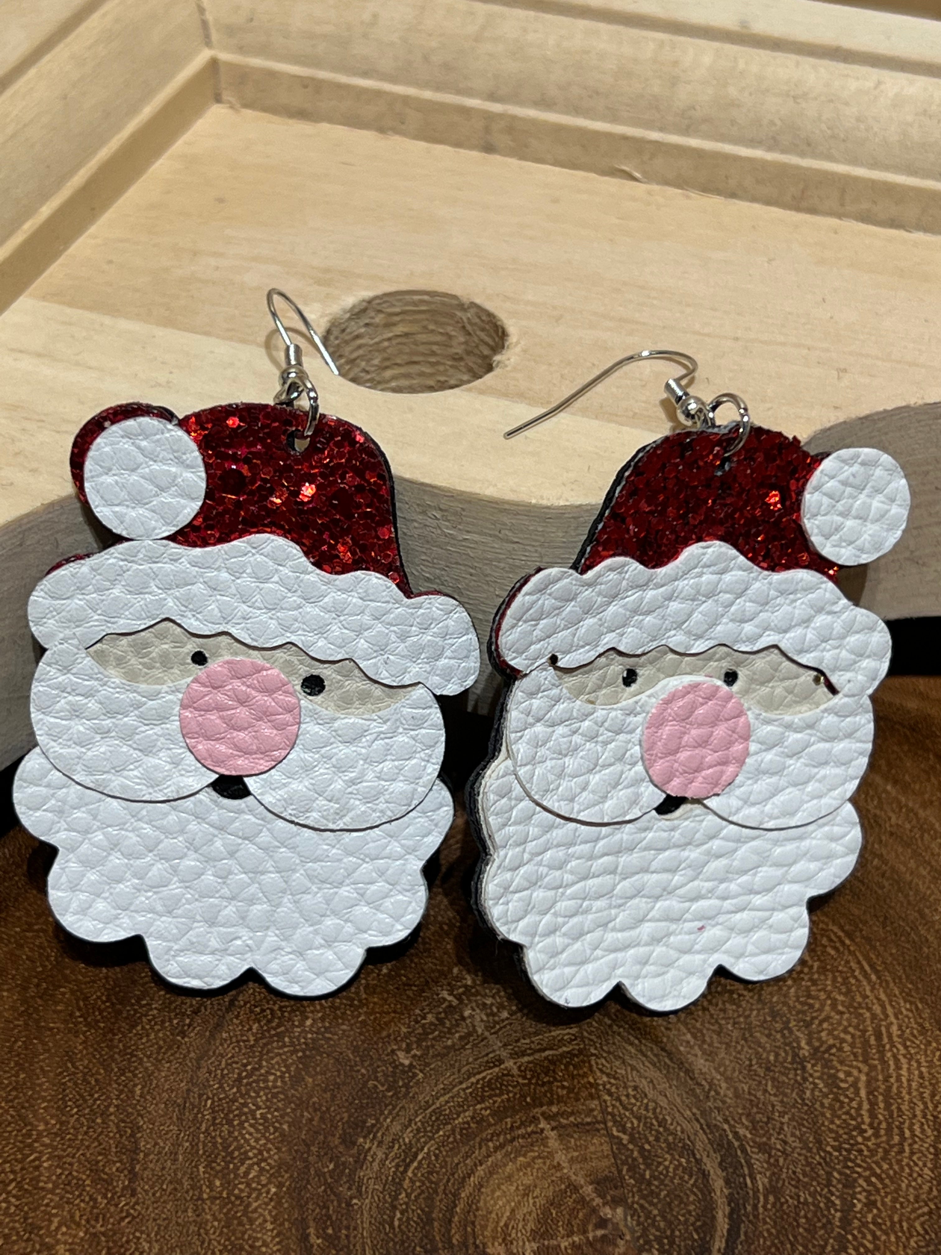 Vegan Leather Santa Earrings