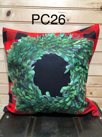 Polyester Red Buffalo Pillow Case with Wreath