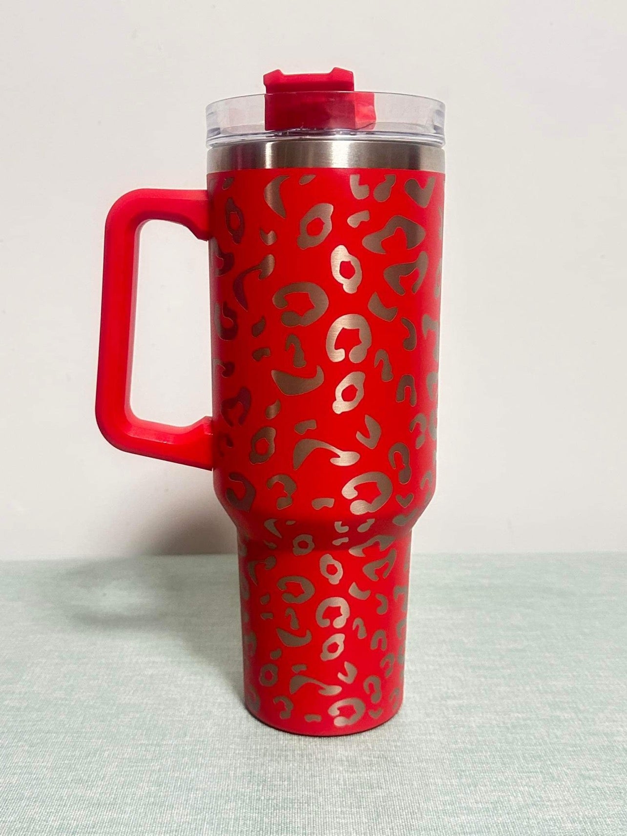 X Large Double Wall Handle Leopard Tumbler.  #7 Red