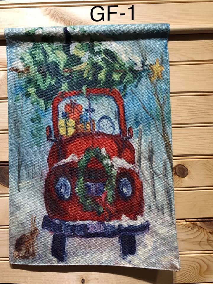 Garden Flag - GF1 - Red Truck with Presents with Tree on Top