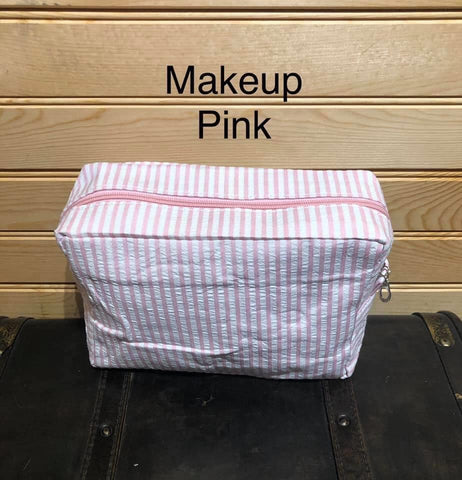 Original Seersucker Makeup Bag - pink - Pink Zipper