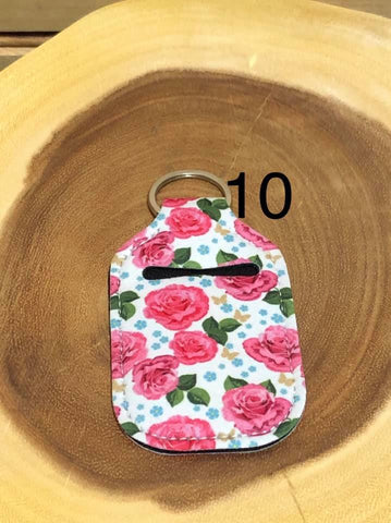 Neoprene Hand Sanitizer Keyring - #10 - Pink Roses